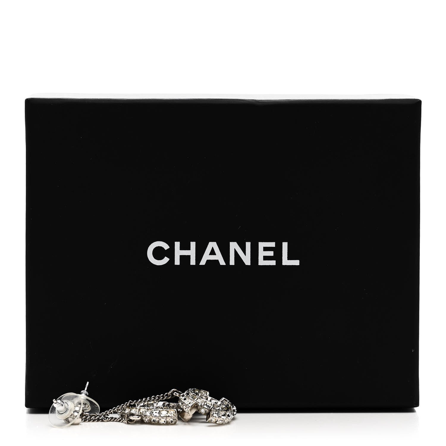 Chanel Baguette Crystal CC Drop Earrings Silver 4 of 4