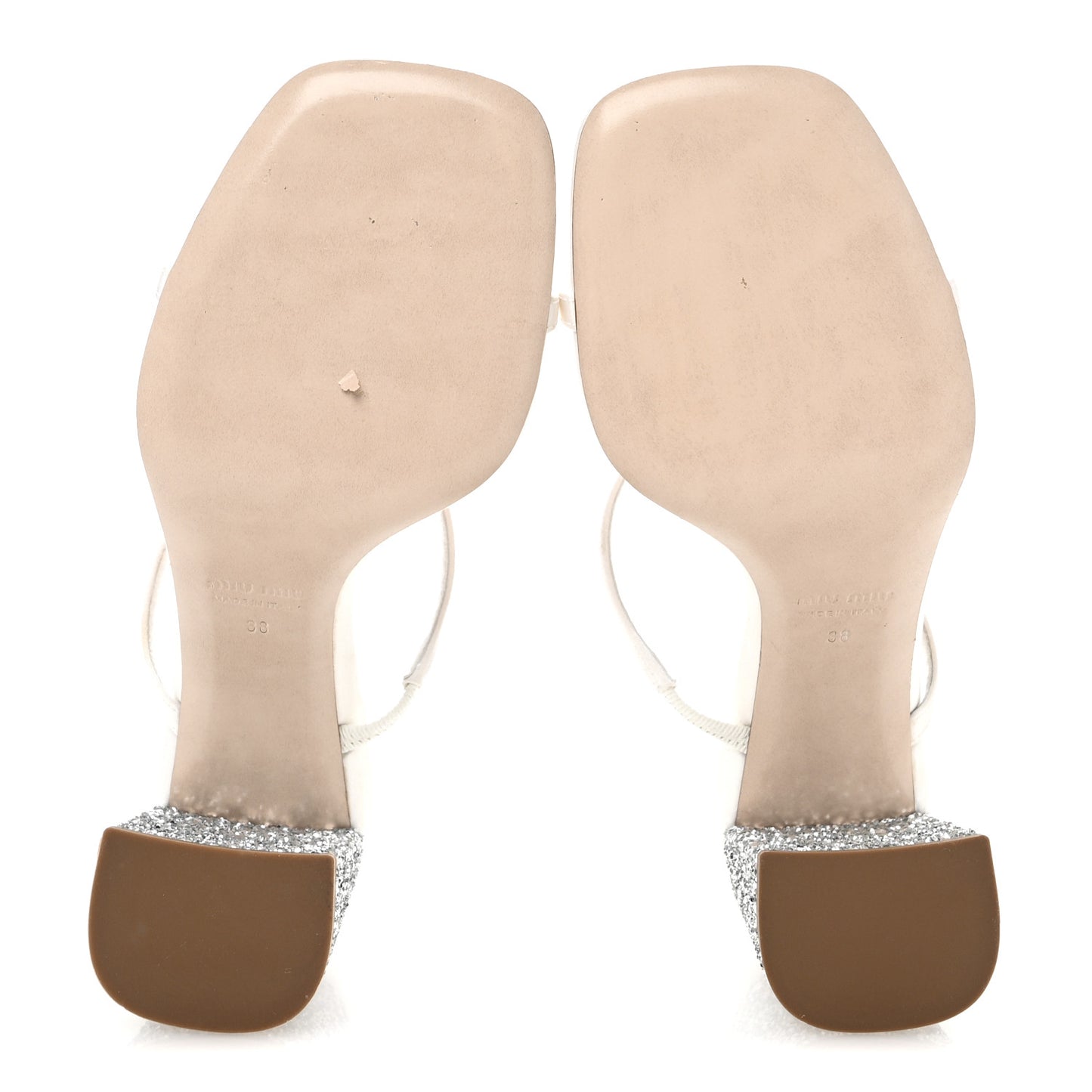 Satin Raso Glitter Block Heel Sandals 38 White Argento