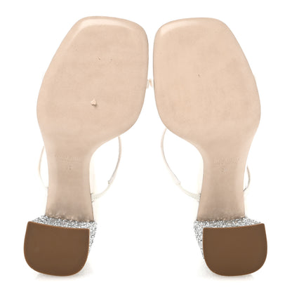 Miu Miu Satin Raso Glitter Block Heel Sandals 38 White Argento 6 of 10