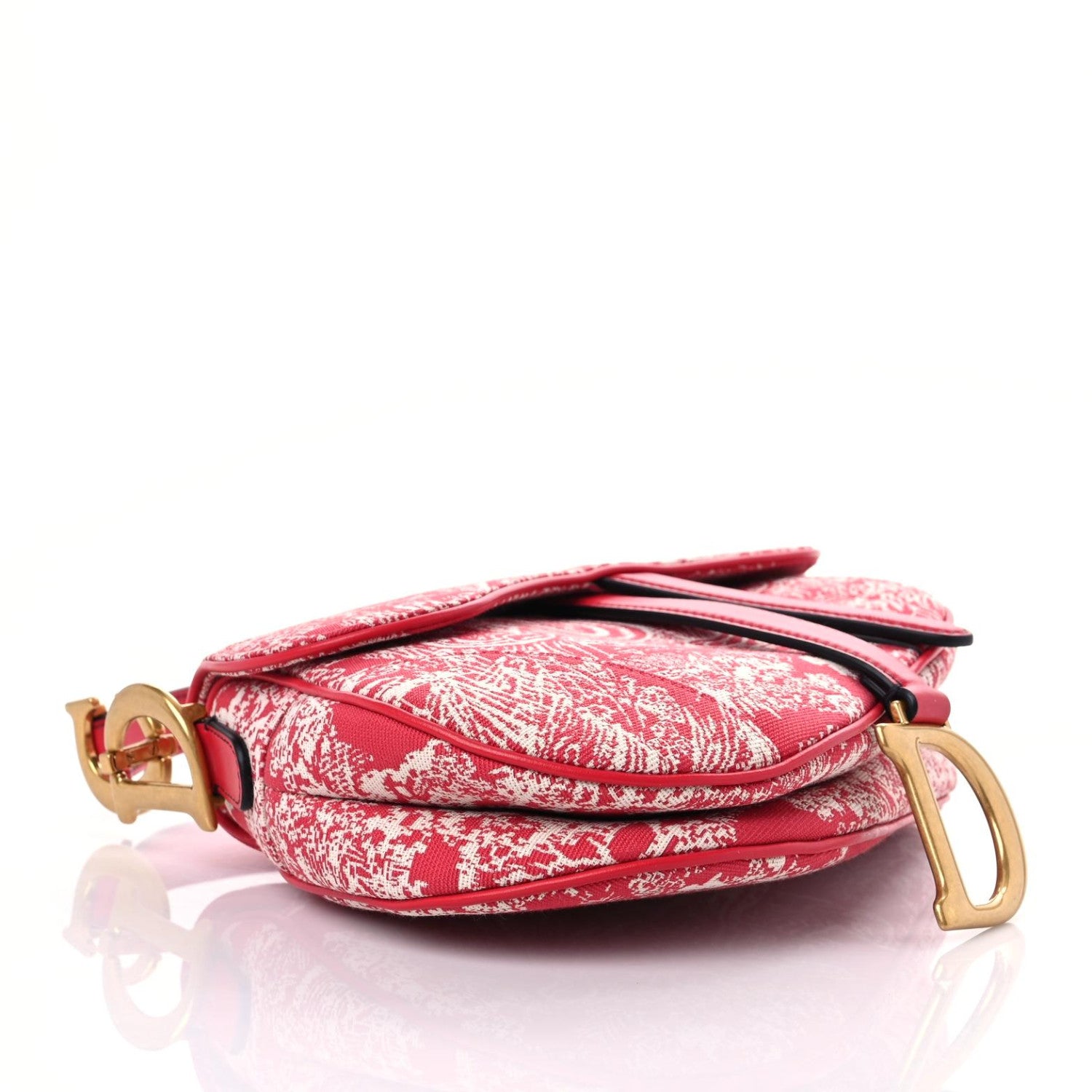 Christian Dior Canvas Reverse Embroidered Toile De Jouy Saddle Bag Red 4 of 10