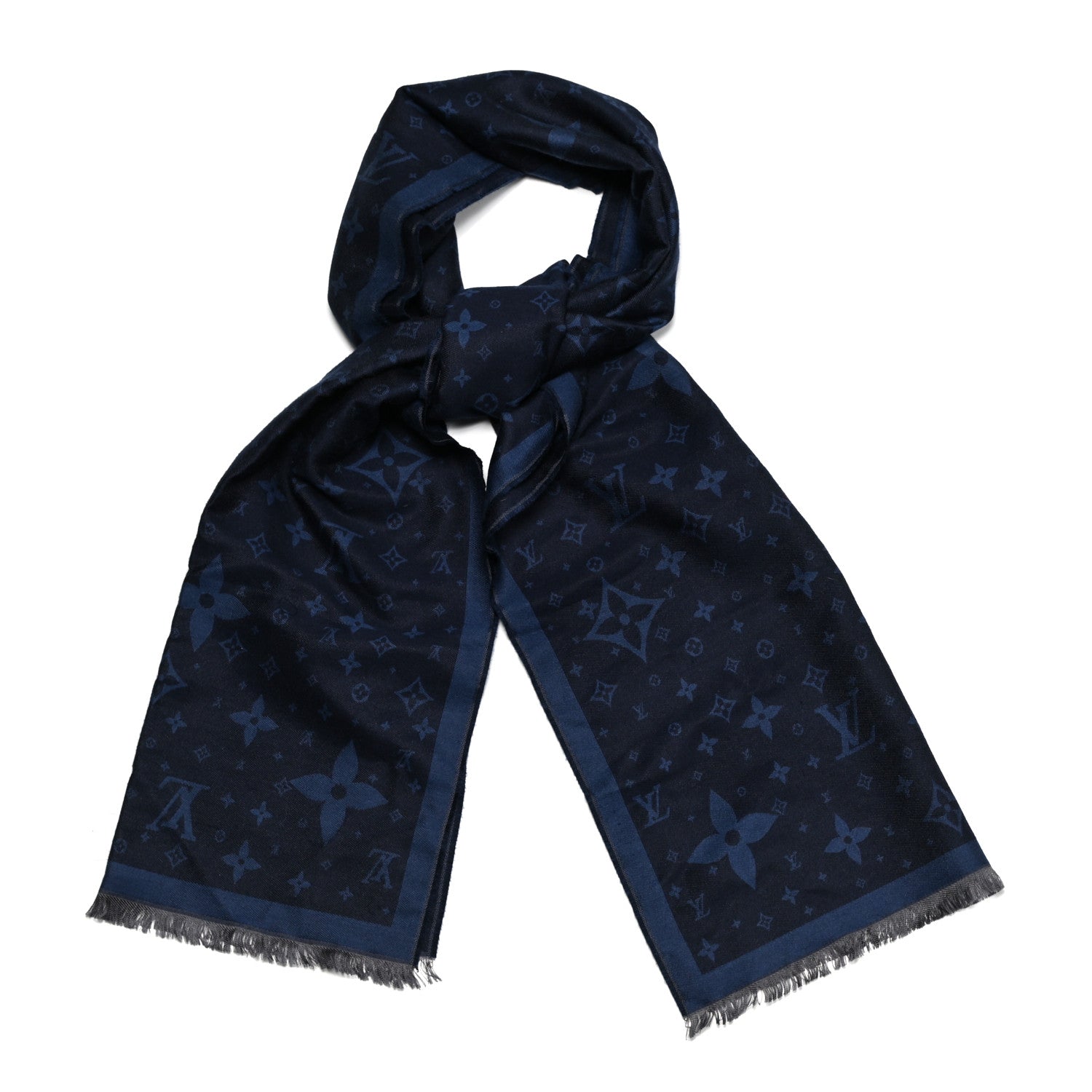 Louis Vuitton Silk Wool Monogram Scarf Blue 1 of 4