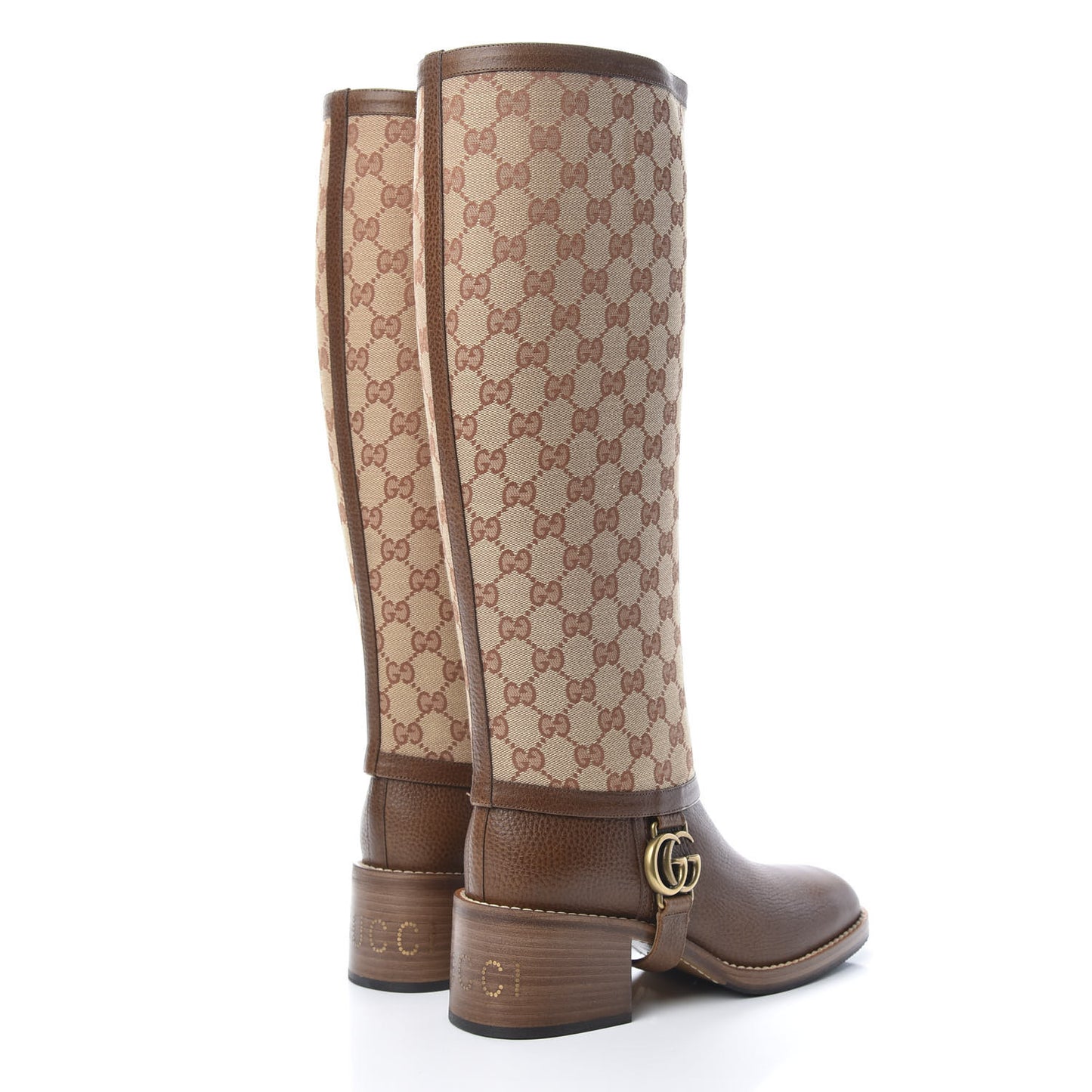 GG Monogram Calfskin Lola Tall Boots 39.5 Beige Ruggine Cuir