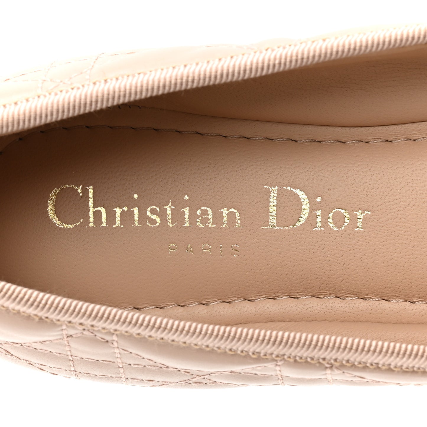 Calfskin Cannage Pearl Bow Ballet Flats 37.5 Nude