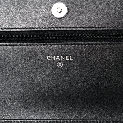 Chanel Metallic Caviar Chevron Quilted Vintage Mademoiselle Wallet On Chain WOC Charcoal 6 of 12