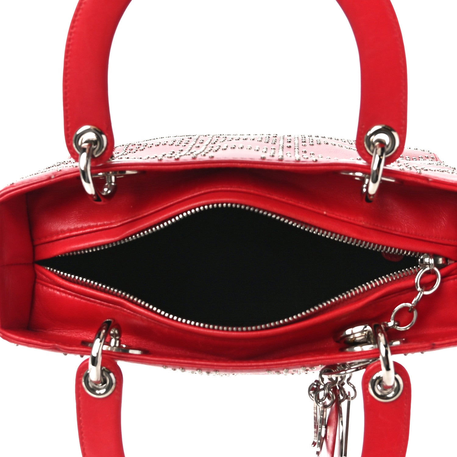 Christian Dior Lambskin Studded Cannage Medium Lady Dior Red 5 of 10