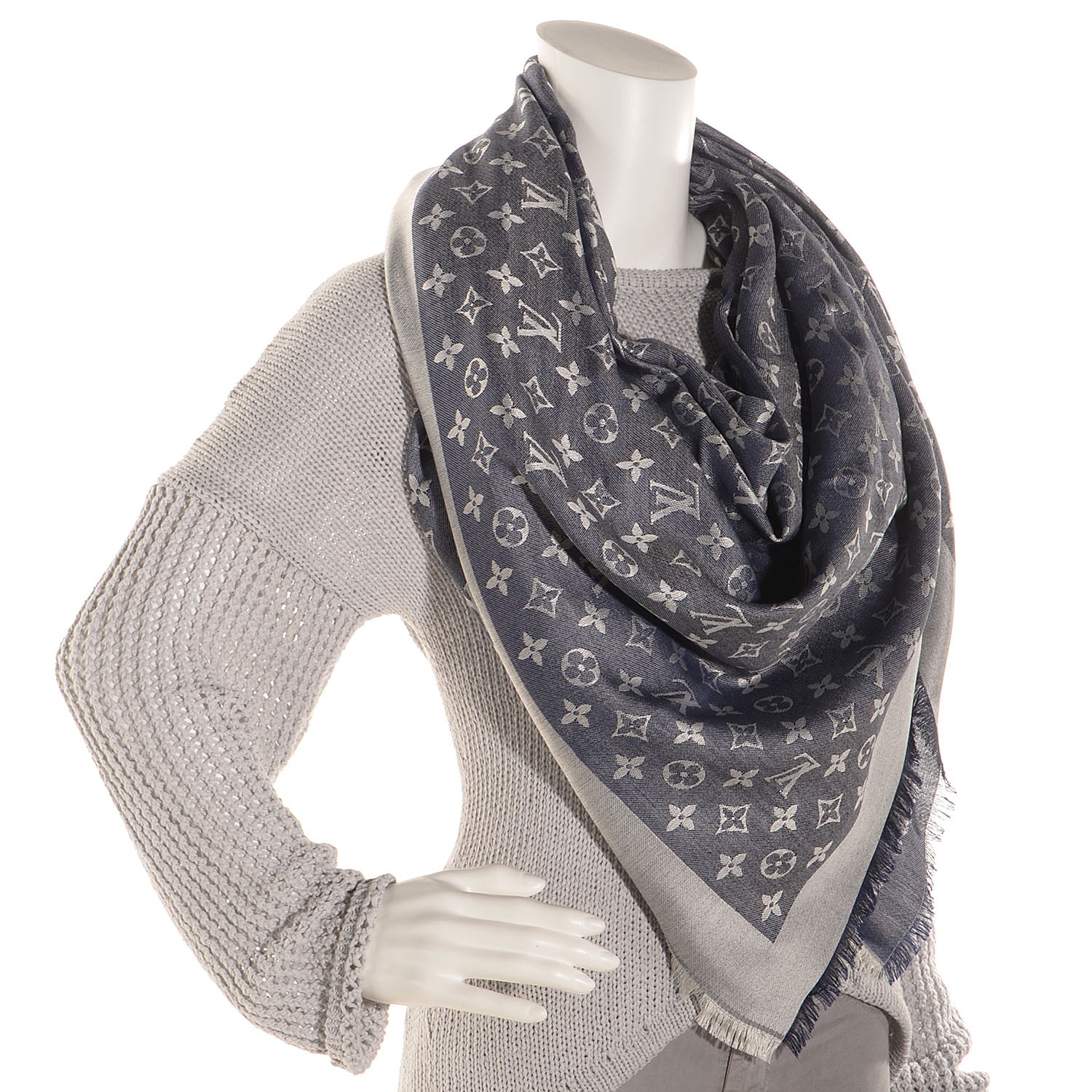 Louis Vuitton Monogram Denim Shawl Blue 2 of 5