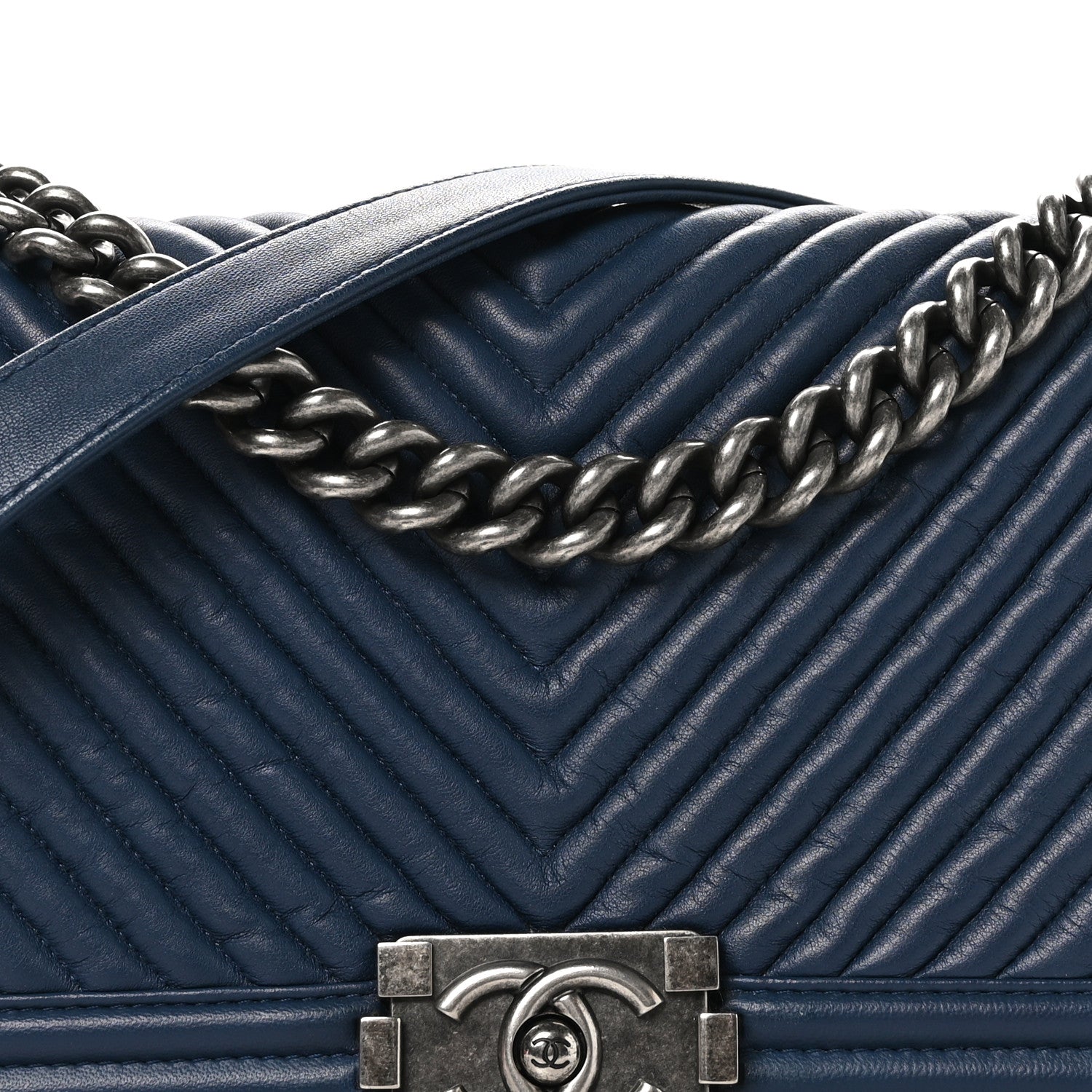 Chanel Wrinkled Lambskin Chevron Quilted Medium Boy Flap Navy 8 of 10