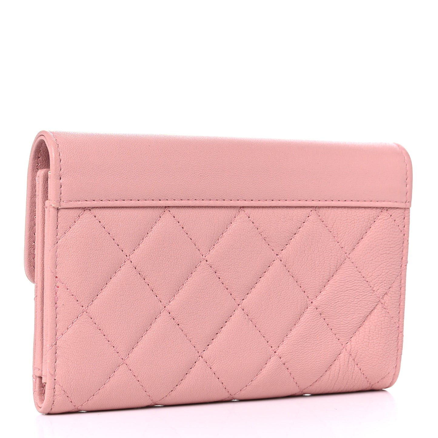 Lambskin Quilted CC Box Flap Wallet Light Pink