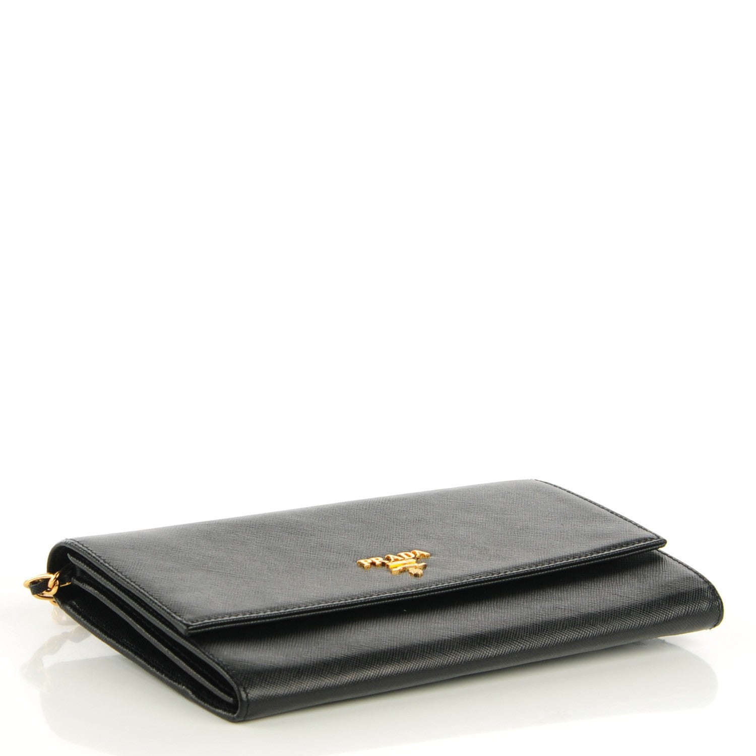 Prada Saffiano Metal Oro Chain Wallet Nero Black 4 of 8