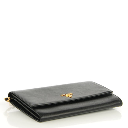 Prada Saffiano Metal Oro Chain Wallet Nero Black 4 of 8