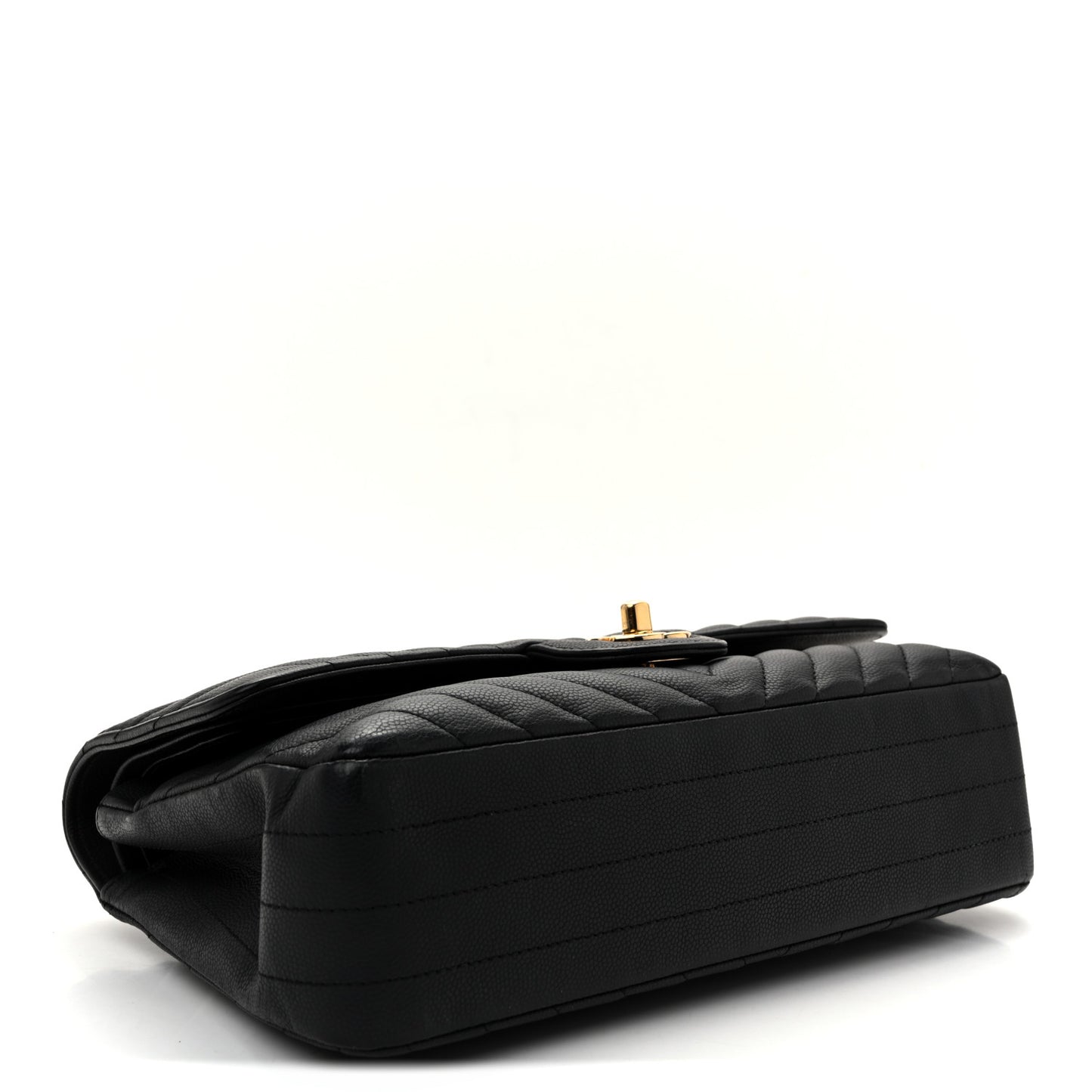 Matte Caviar Chevron Quilted Medium Double Flap Black