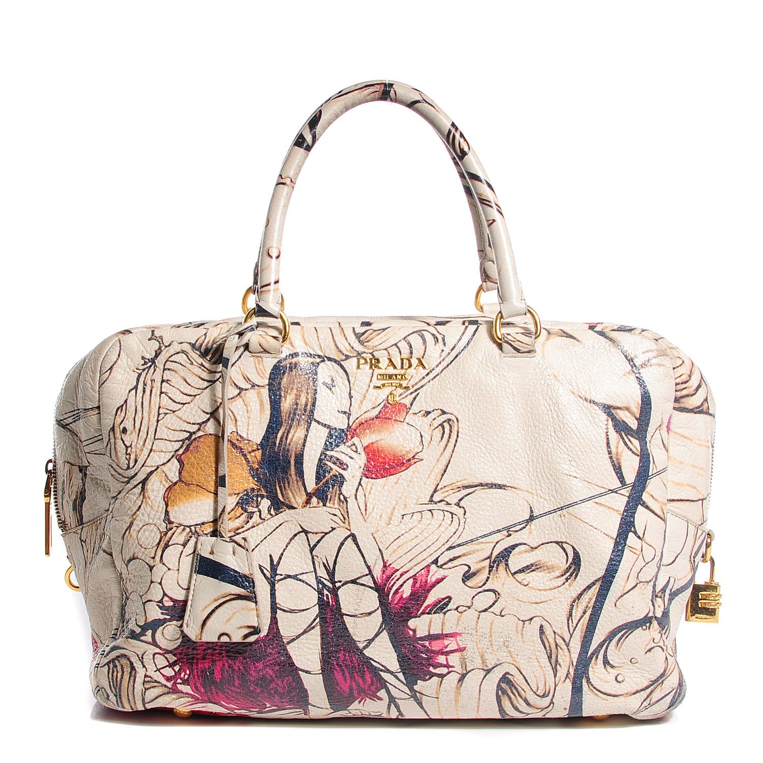 Prada X JAMES JEAN Cervo Lux Fairy Print Large Double Handle Boston Bag Prugna 1 of 9