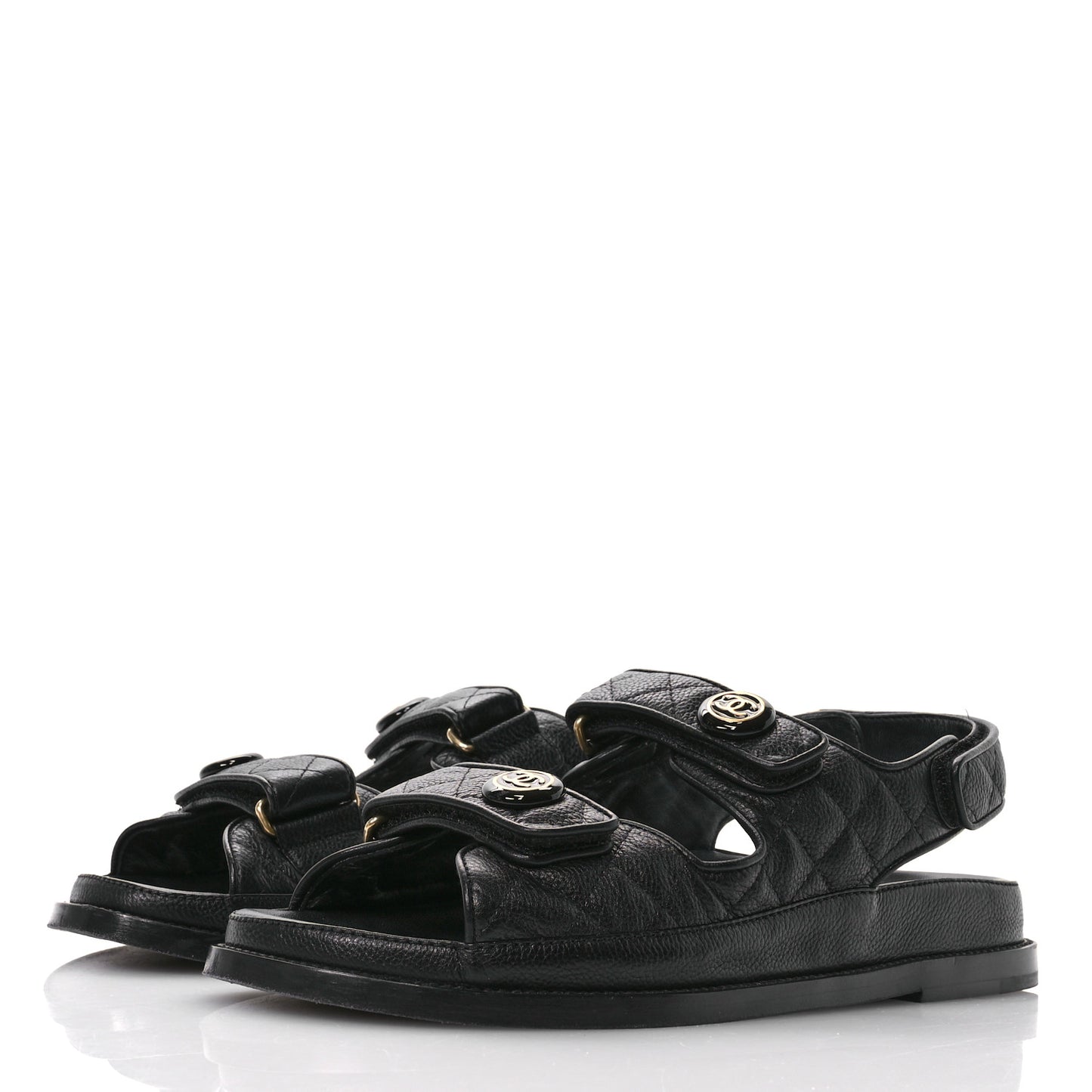 Grained Calfskin Velcro Dad Sandals 40 Black
