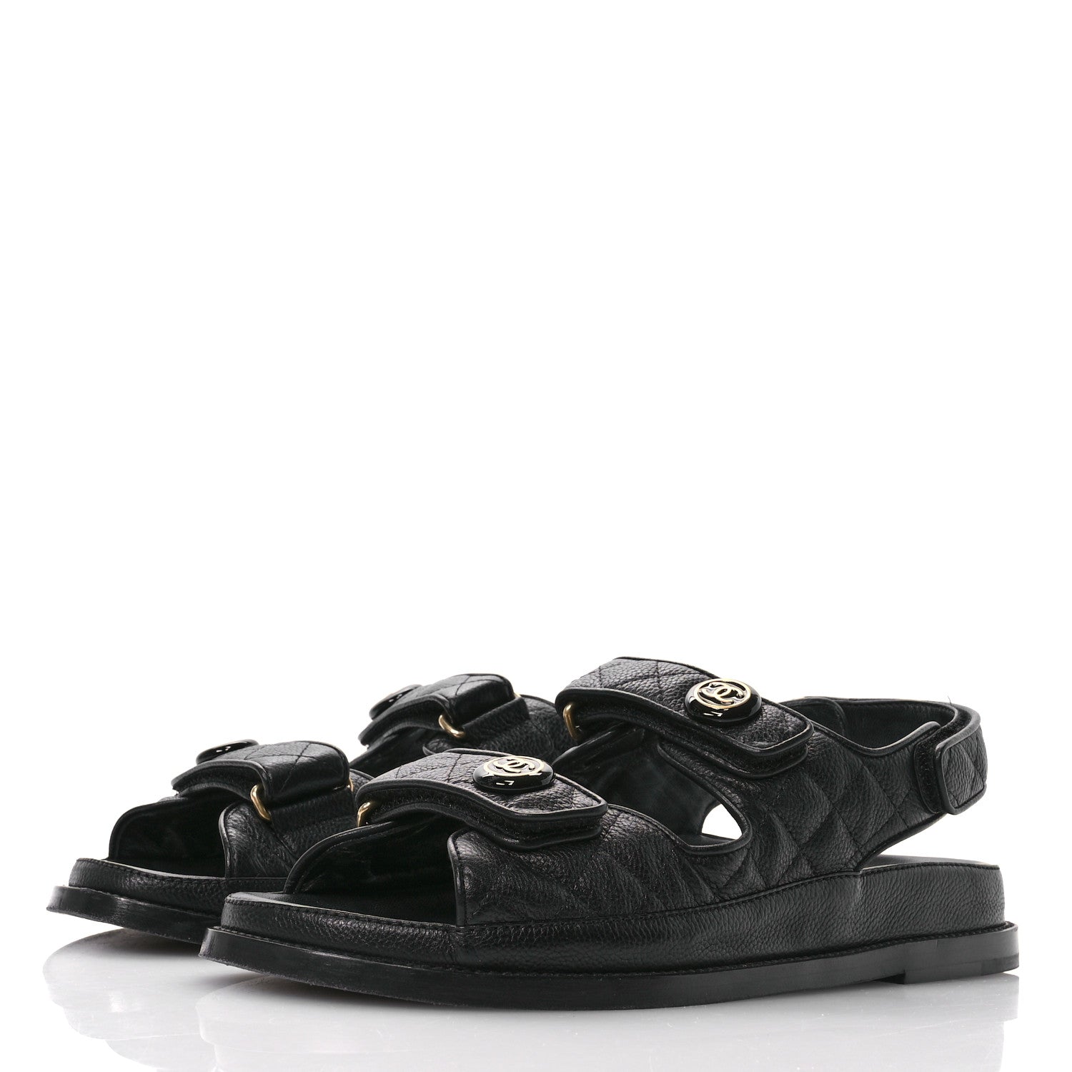 Chanel Grained Calfskin Velcro Dad Sandals 40 Black 4 of 10
