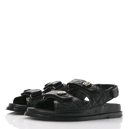 Chanel Grained Calfskin Velcro Dad Sandals 40 Black 4 of 10