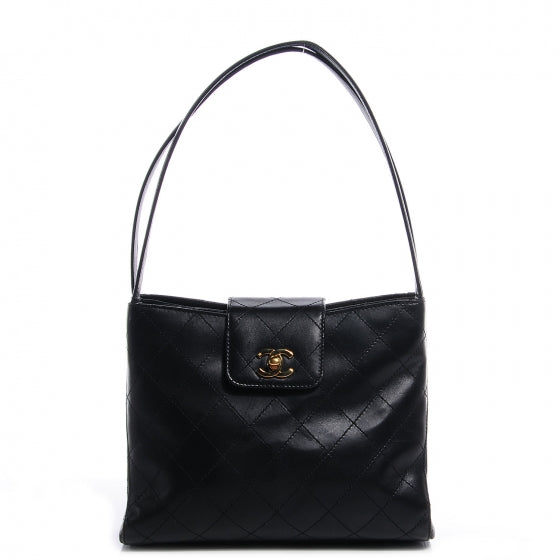 Lambskin Diamond Stitch Shoulder Bag Black