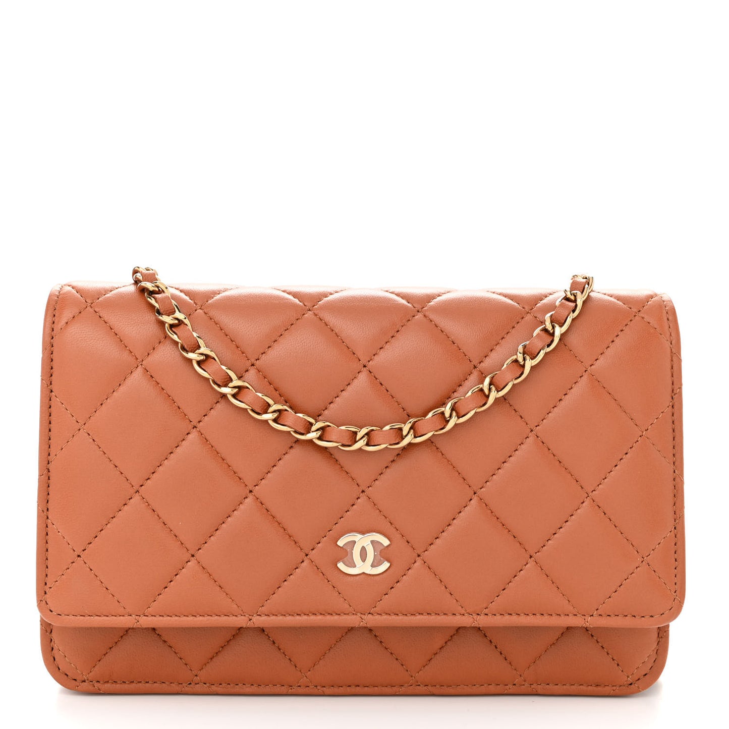 Lambskin Quilted Wallet On Chain WOC Camel