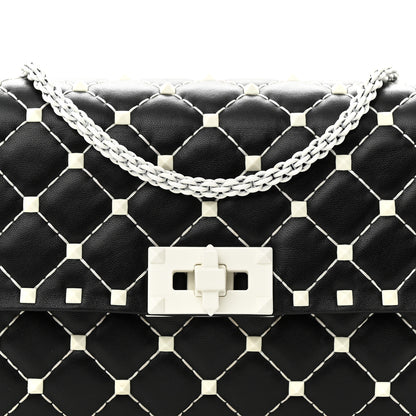Valentino Garavani Lambskin Free Rockstud Spike Wallet On Chain Black 7 of 12
