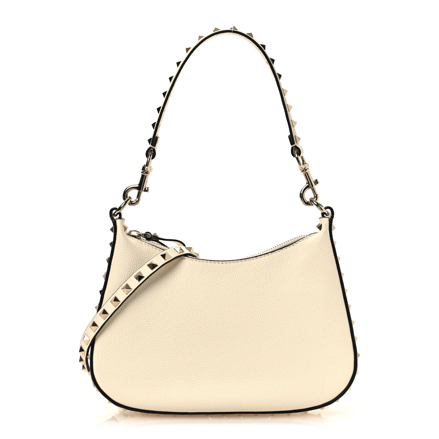 Valentino Garavani Grainy Calfskin Small Rockstud Hobo Ivory 1 of 9
