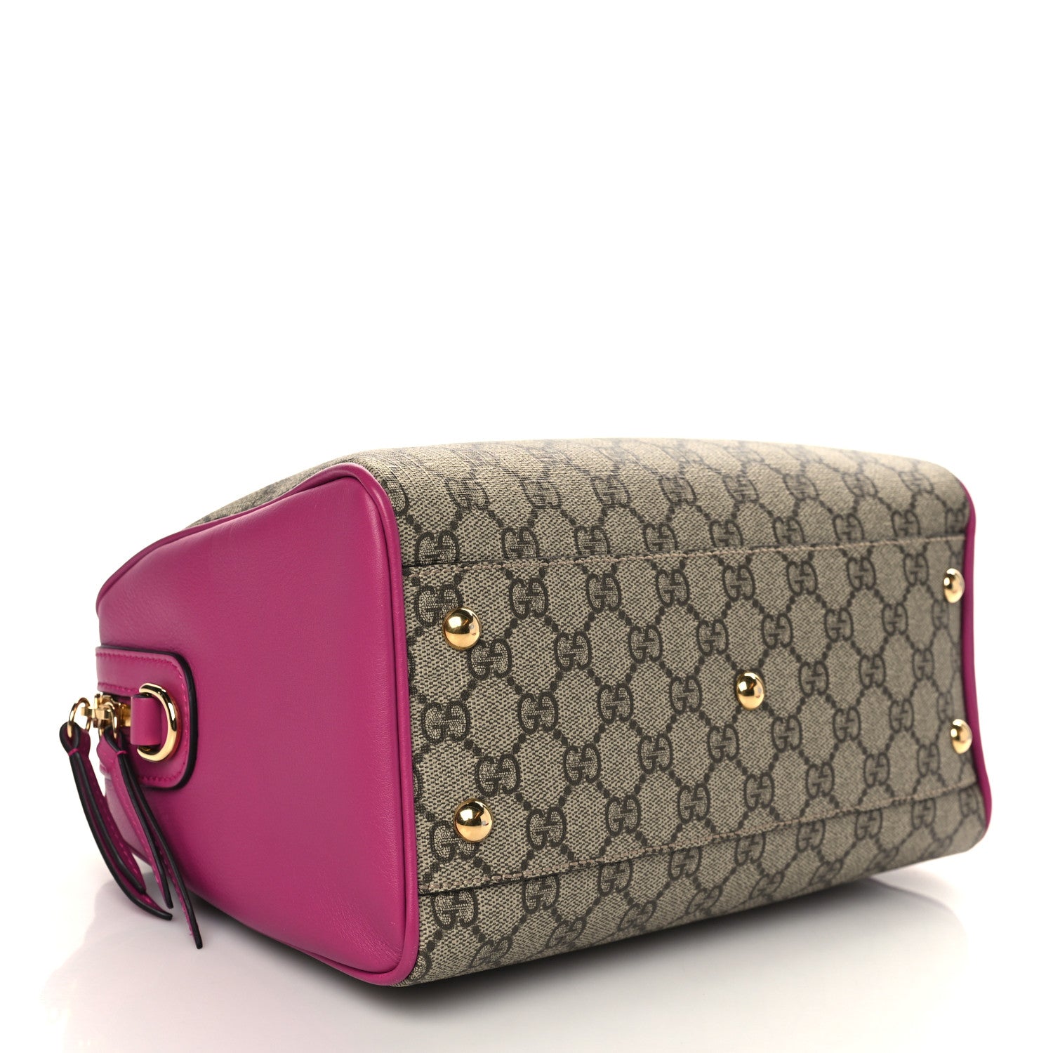Gucci GG Supreme Monogram Moon Calfskin Small Boston Beige Ebony Hibiscus Red New Rosette 4 of 7