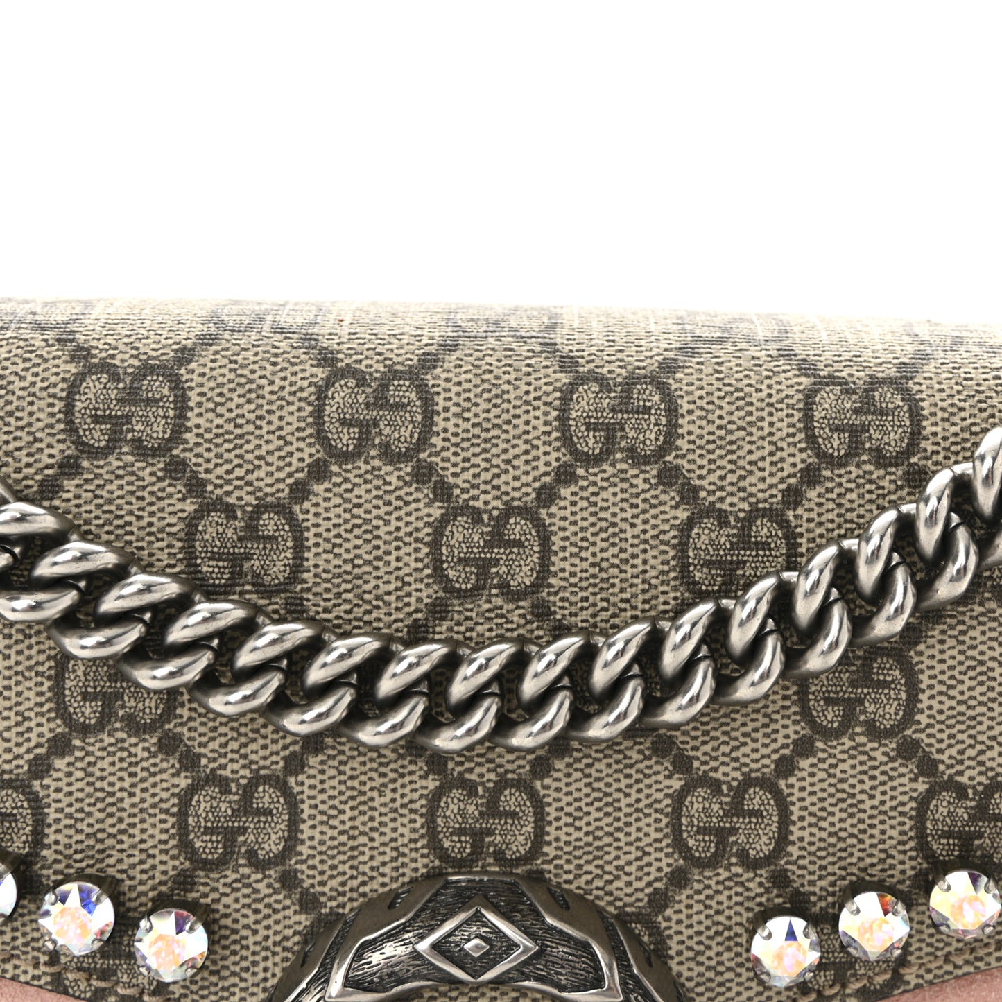 GG Supreme Monogram Suede Crystal Small Dionysus Shoulder Bag Beige Ebony Light Peonia