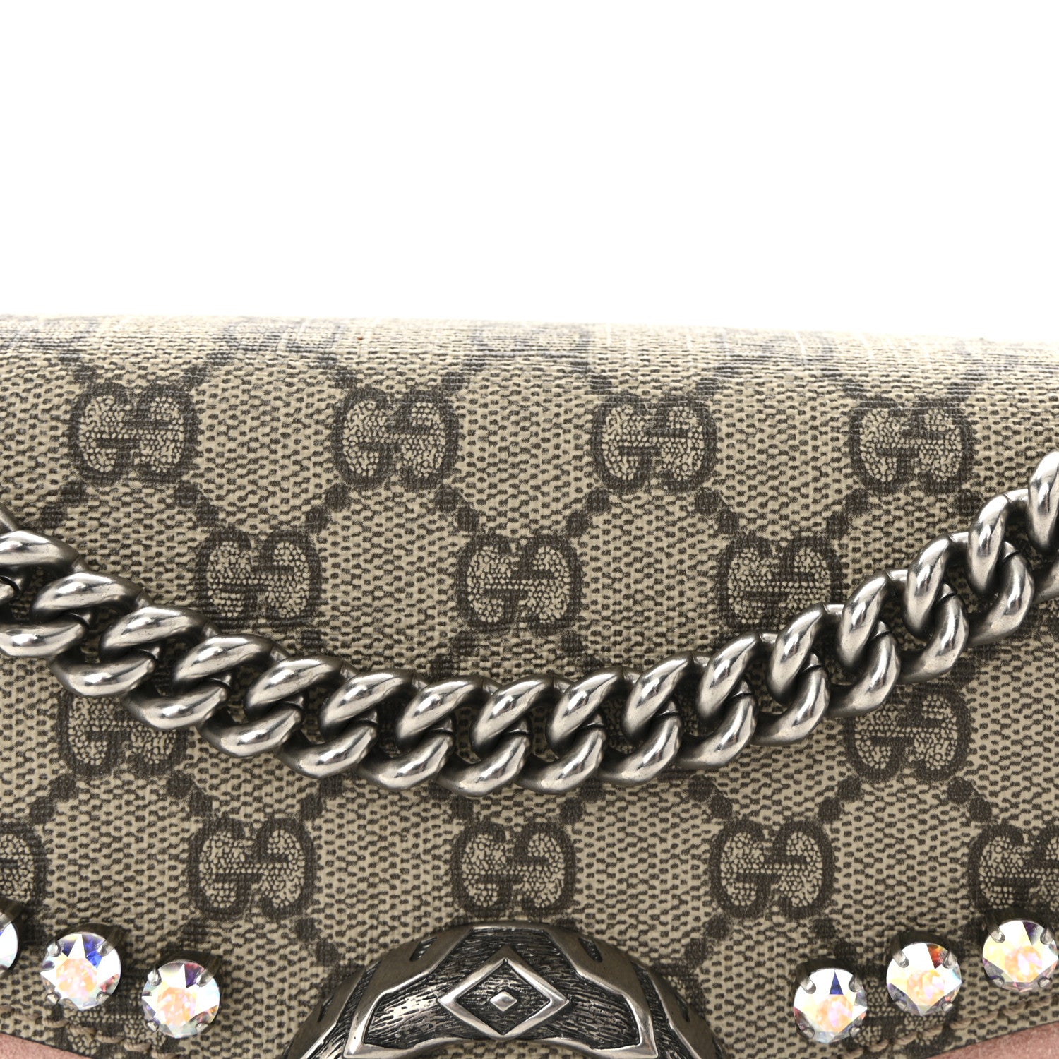 Gucci GG Supreme Monogram Suede Crystal Small Dionysus Shoulder Bag Beige Ebony Light Peonia 8 of 10