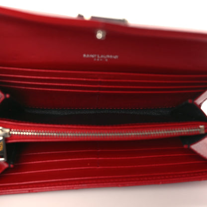 Saint Laurent Grain De Poudre Matelasse Chevron Monogram Flap Wallet Red 5 of 6