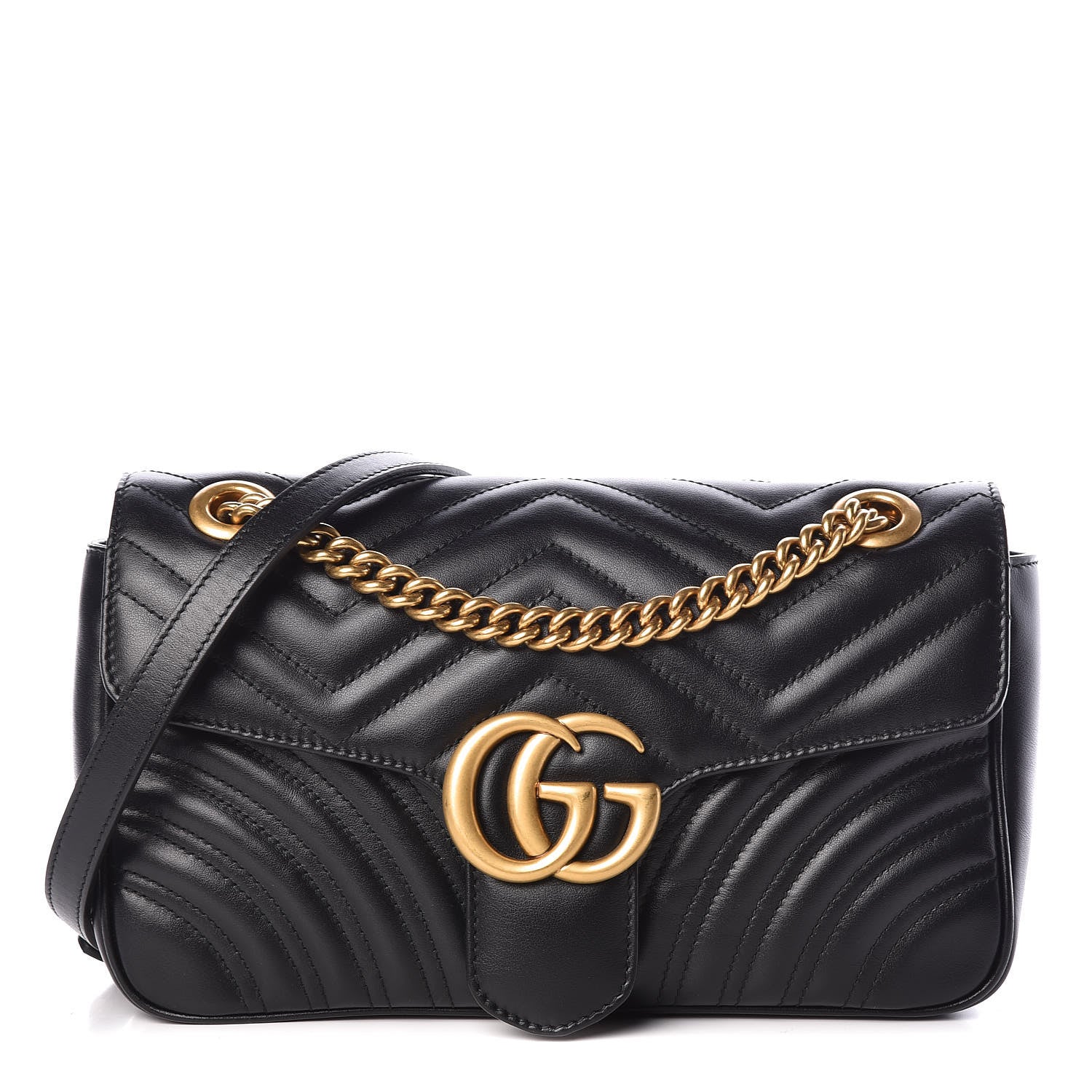 Gucci Calfskin Matelasse Small GG Marmont Shoulder Bag Black 1 of 11