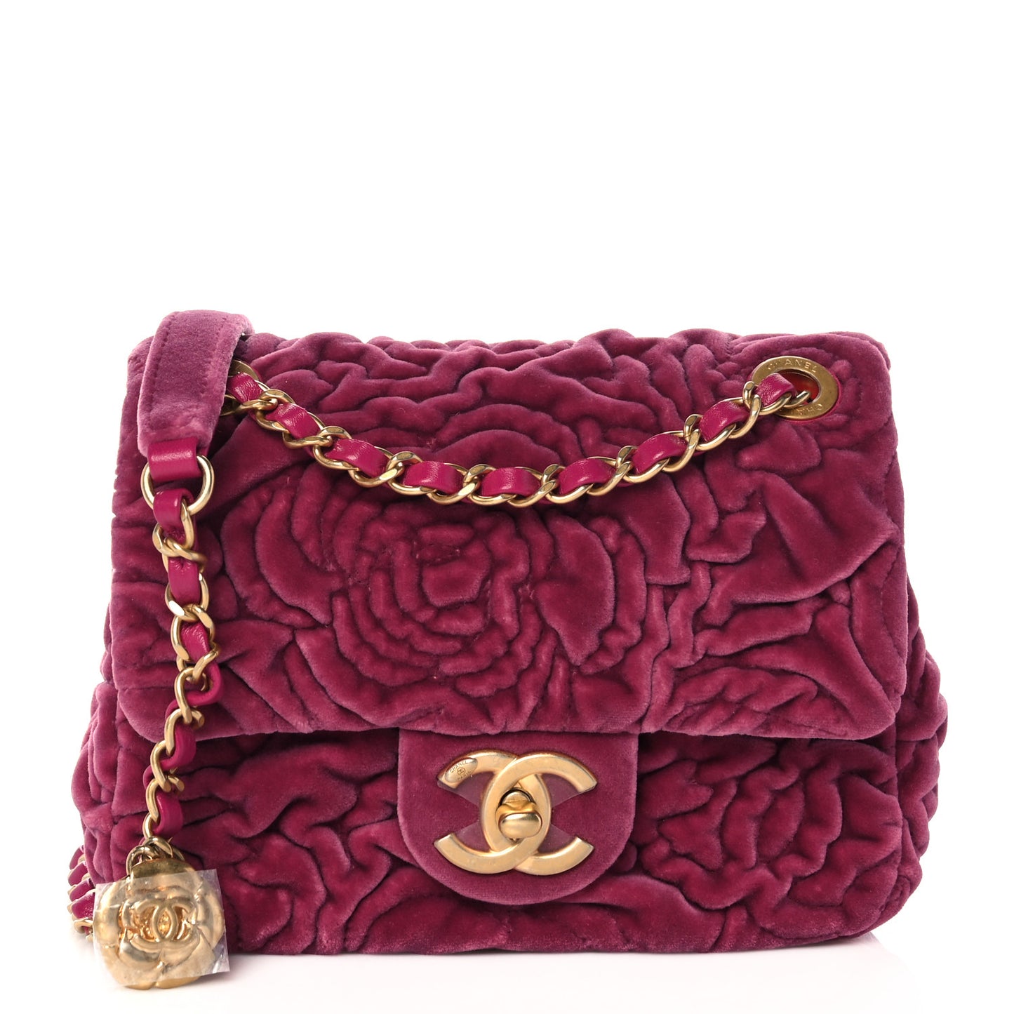 Velvet Camellia Embossed Mini Square Flap Pink