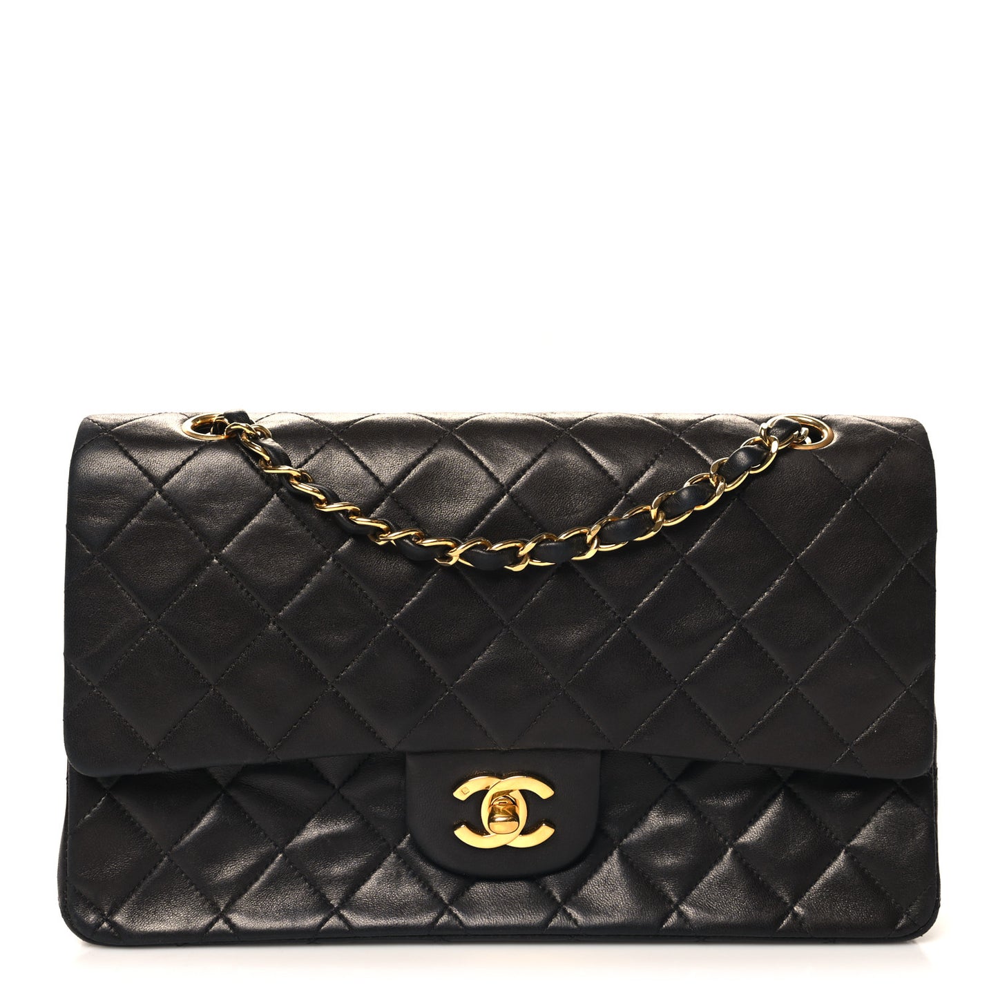 Lambskin Quilted Medium Double Flap Black