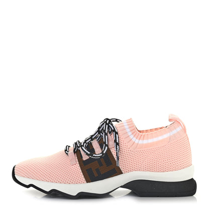 Fendi Stretch Knit Jacquard FF Lace-Up Sock Sneakers 37.5 Pink 1 of 4