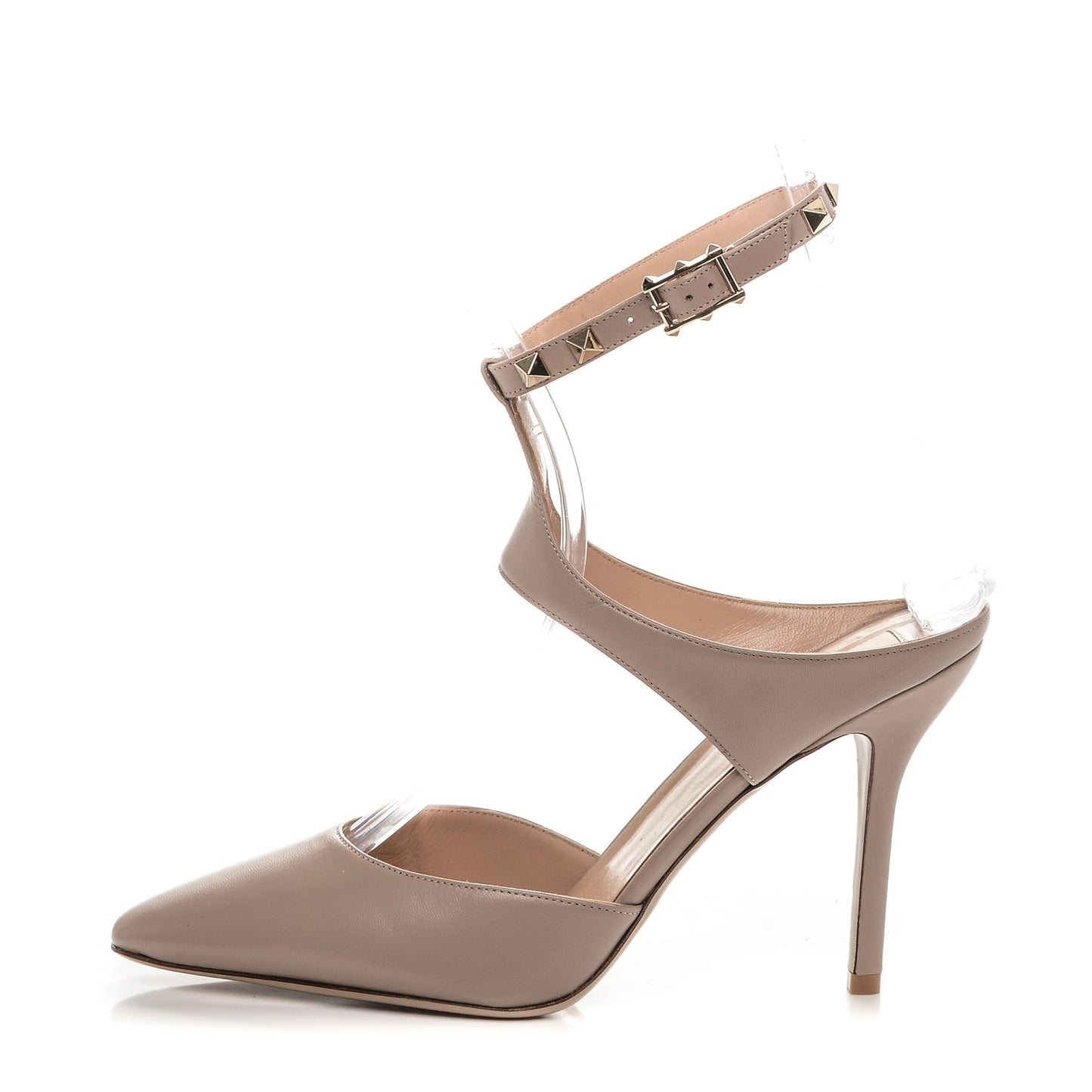 Nappa Rockstud T-Strap Open Back Pumps 38.5 Poudre
