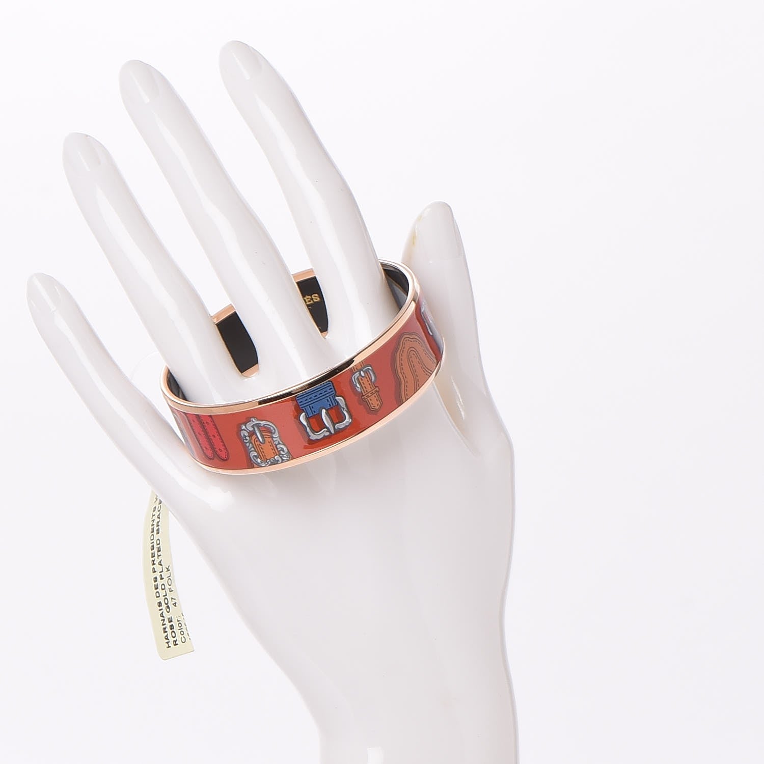 Hermes Enamel Printed Harnais Des Presidents Wide Bracelet 62 Folk 2 of 6