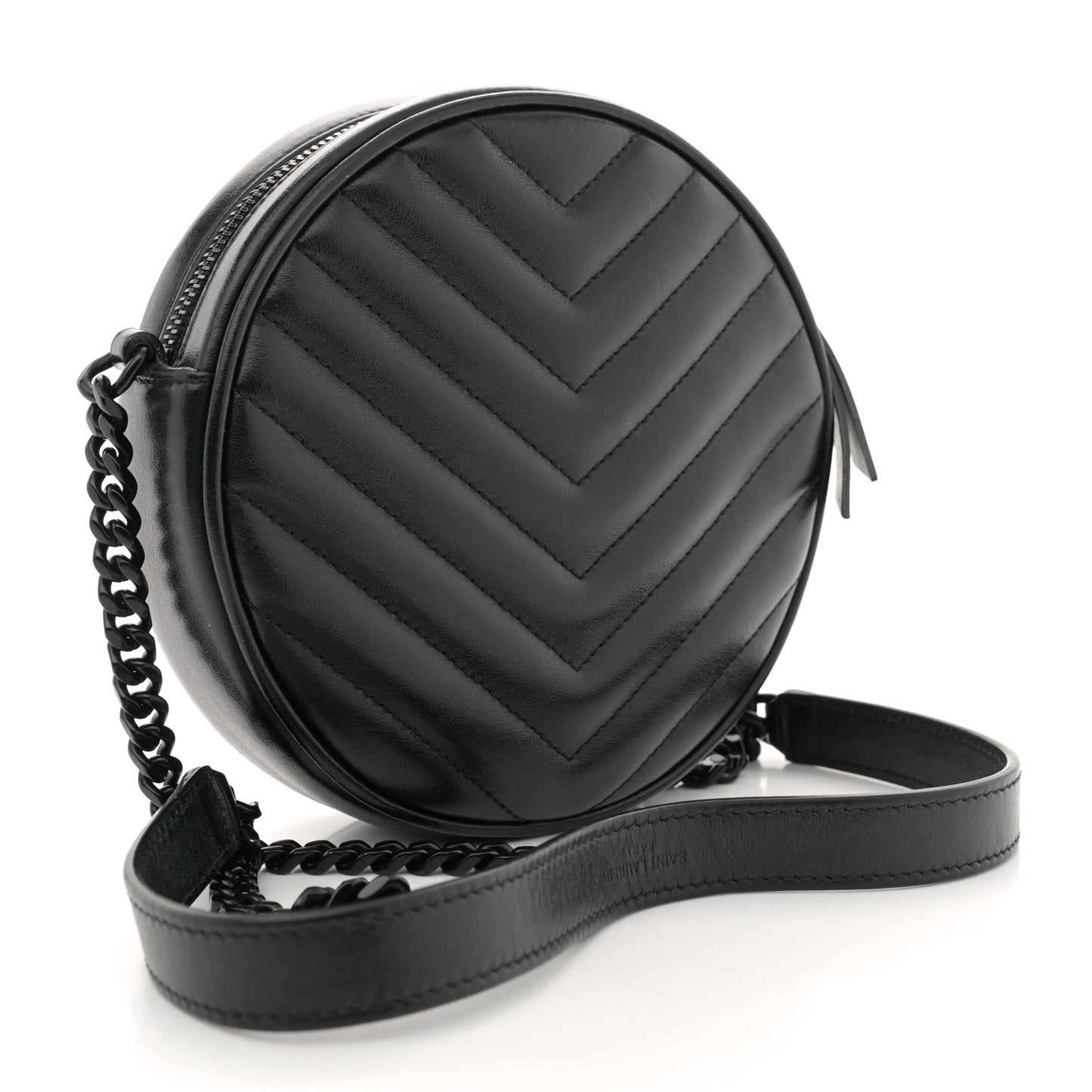 Calfskin Matelasse Chevron Round Vinyle Camera Bag Black