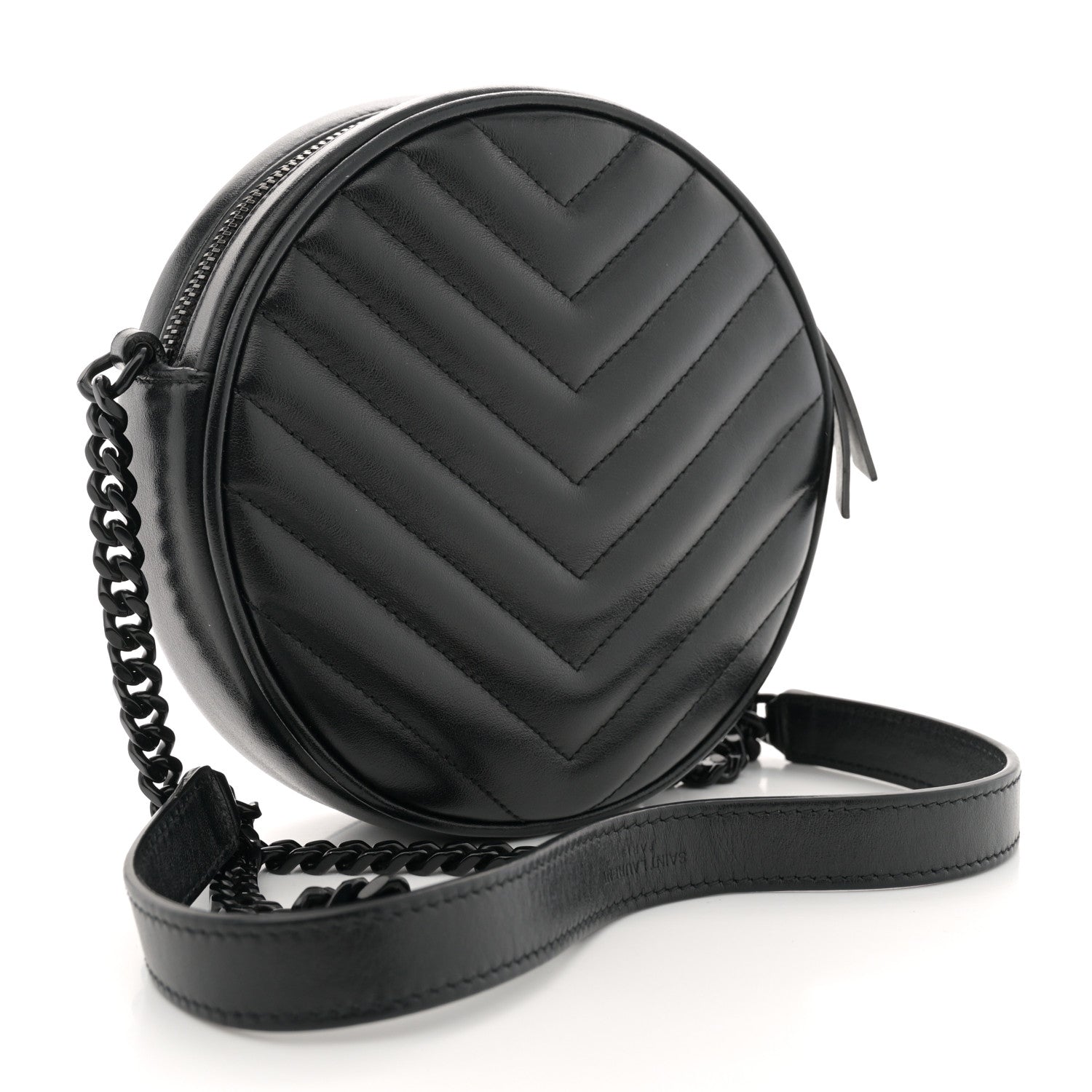 Saint Laurent Calfskin Matelasse Chevron Round Vinyle Camera Bag Black 3 of 12