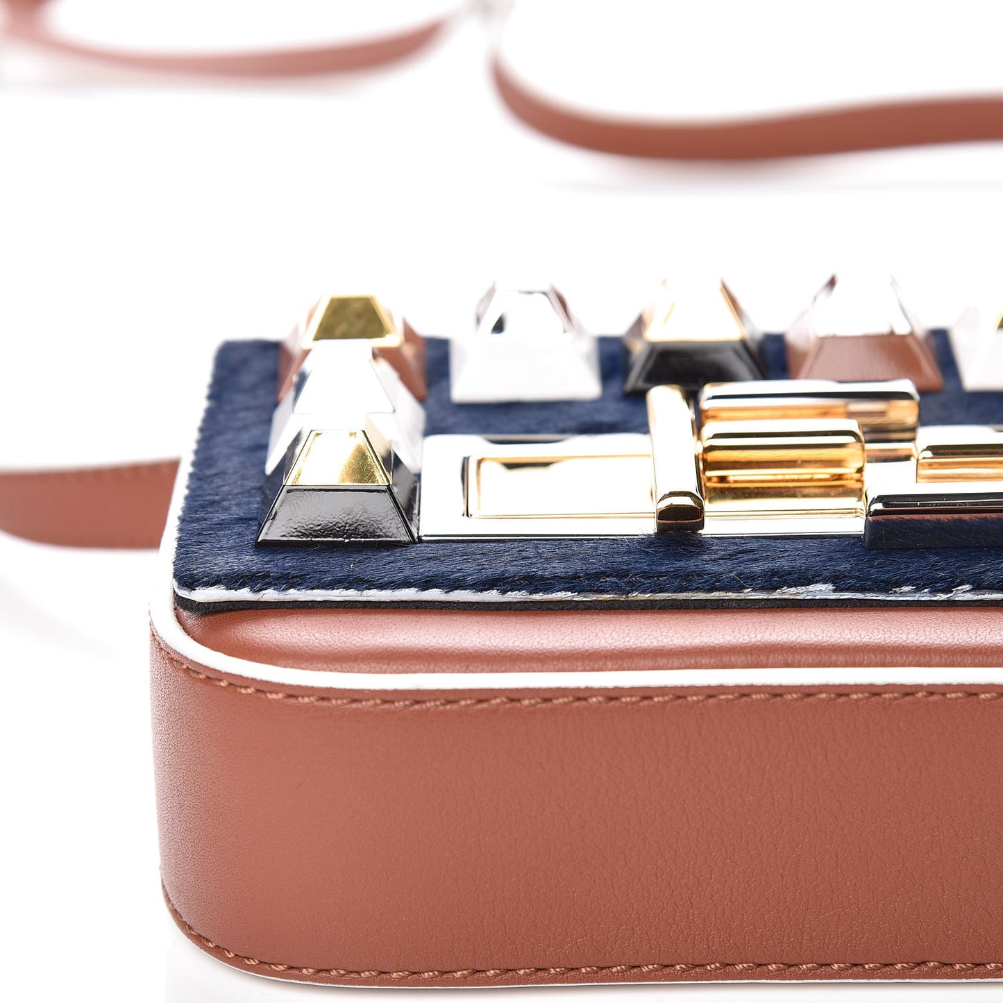Vitello Dolce Calf Hair Studded Mini 3Baguette Shoulder Bag Caramello Iris