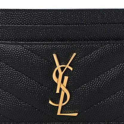 Saint Laurent Grain De Poudre Matelasse Chevron Monogram Credit Card Case Black 8 of 11