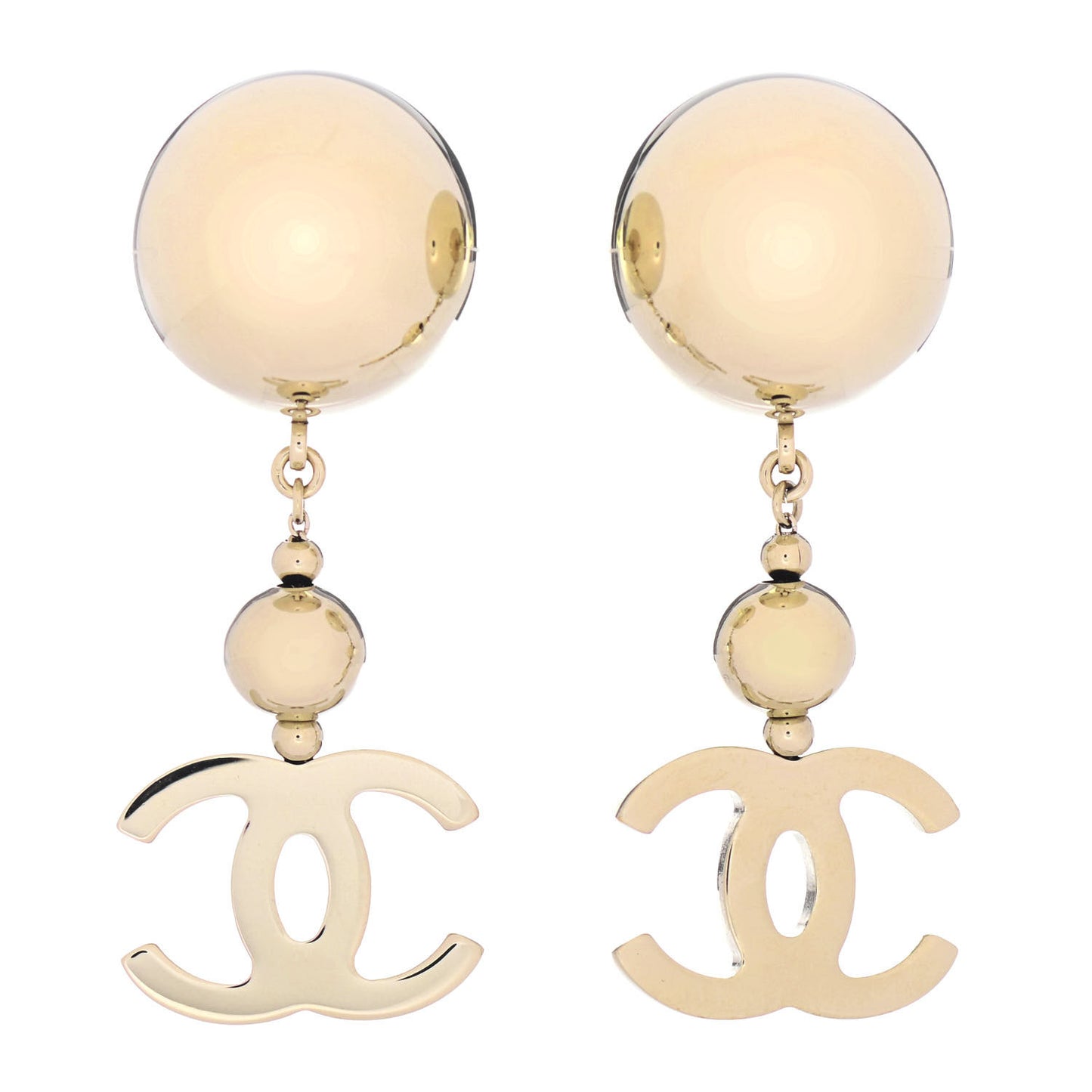 Metal CC Drop Earrings Gold