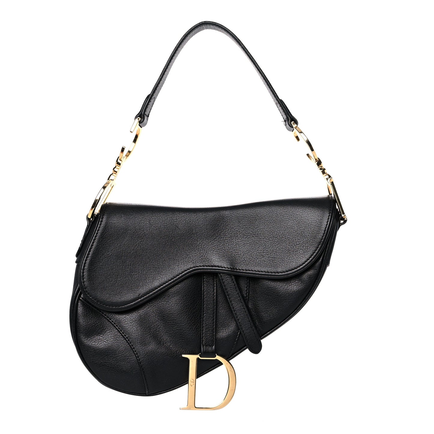 Shiny Goatskin Saddle Bag Black