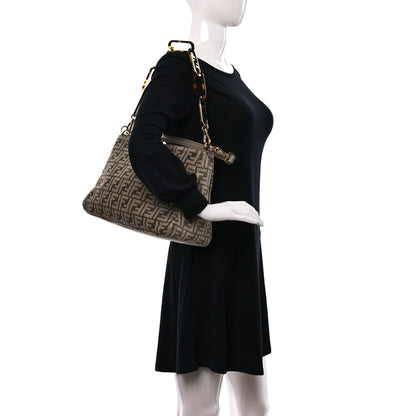 Fendi Chenille Vitello Seta Plexiglass FF Fendi O'Lock Zipper Tortora Nuvola 2 of 8