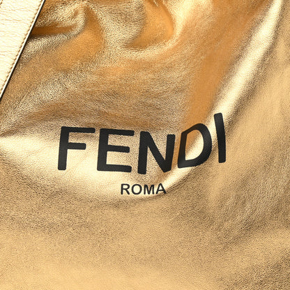 Fendi Laminated Calfskin Medium Drawstring Pouch Bag Oro Black 9 of 11
