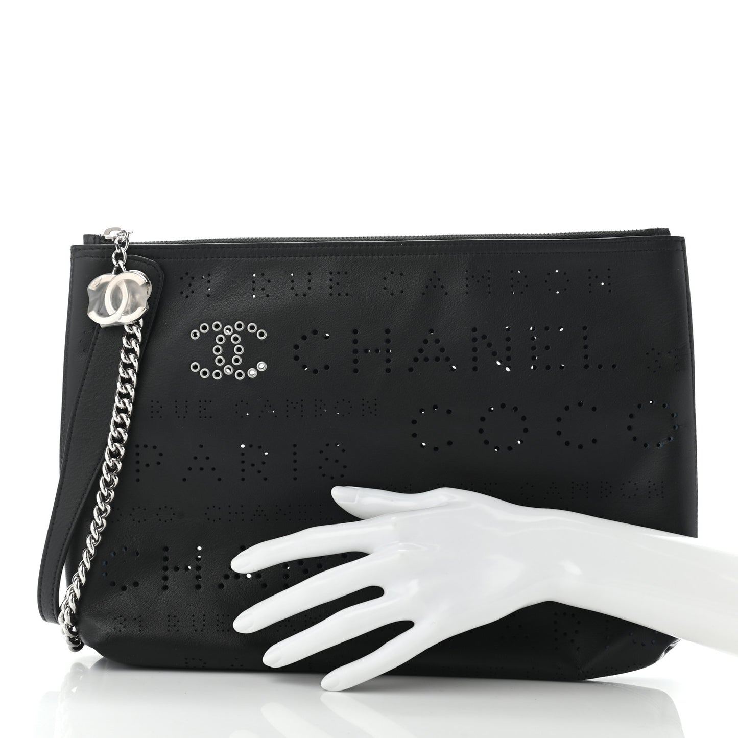 Calfskin Eyelets Clutch Black