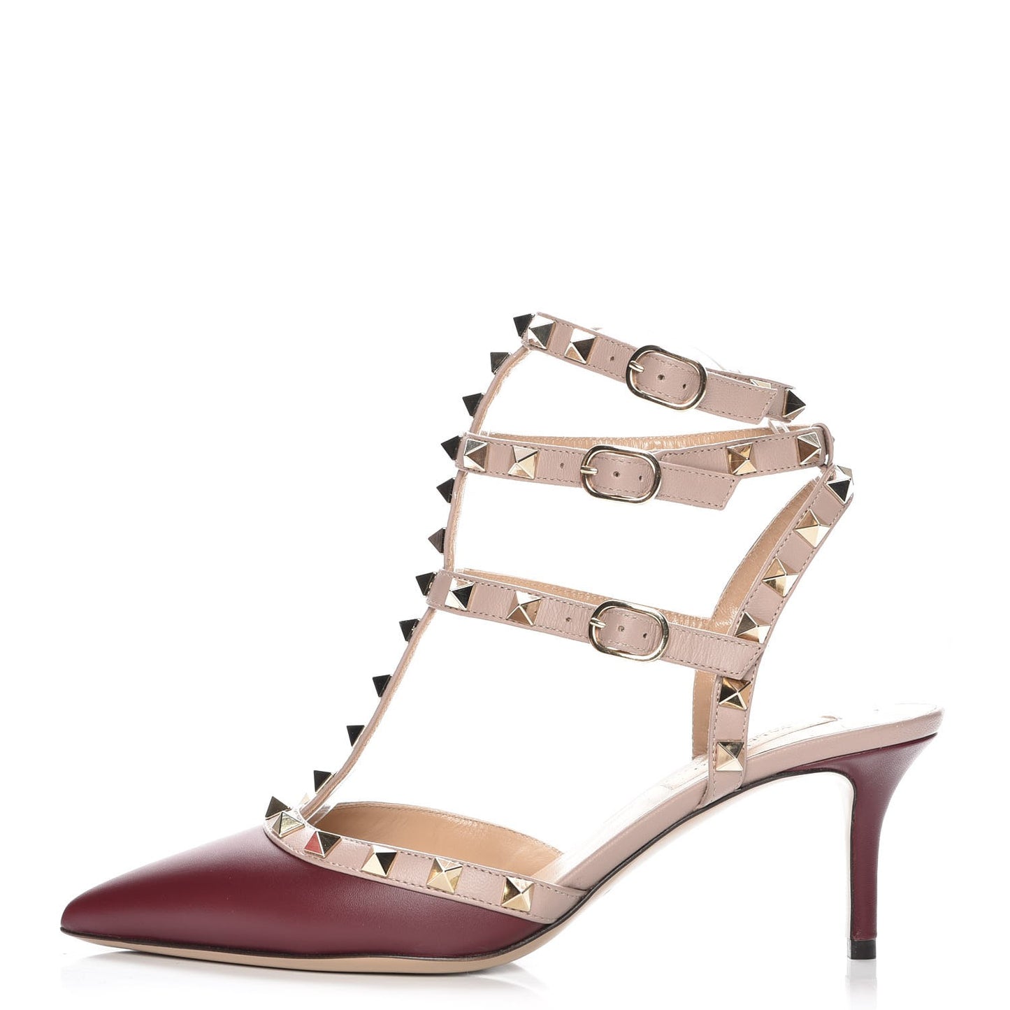 Calfskin Nappa Rockstud Ankle Strap 65mm Pumps 37 Crimson Poudre