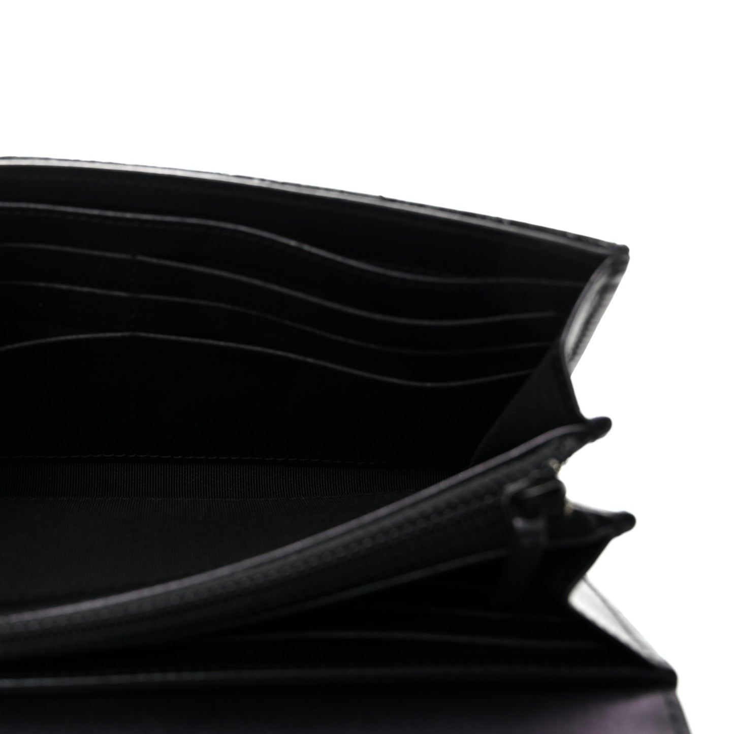 Patent Metallic Crumpled Calfskin Chevron Quilted Large Gusset Flap Wallet So Black