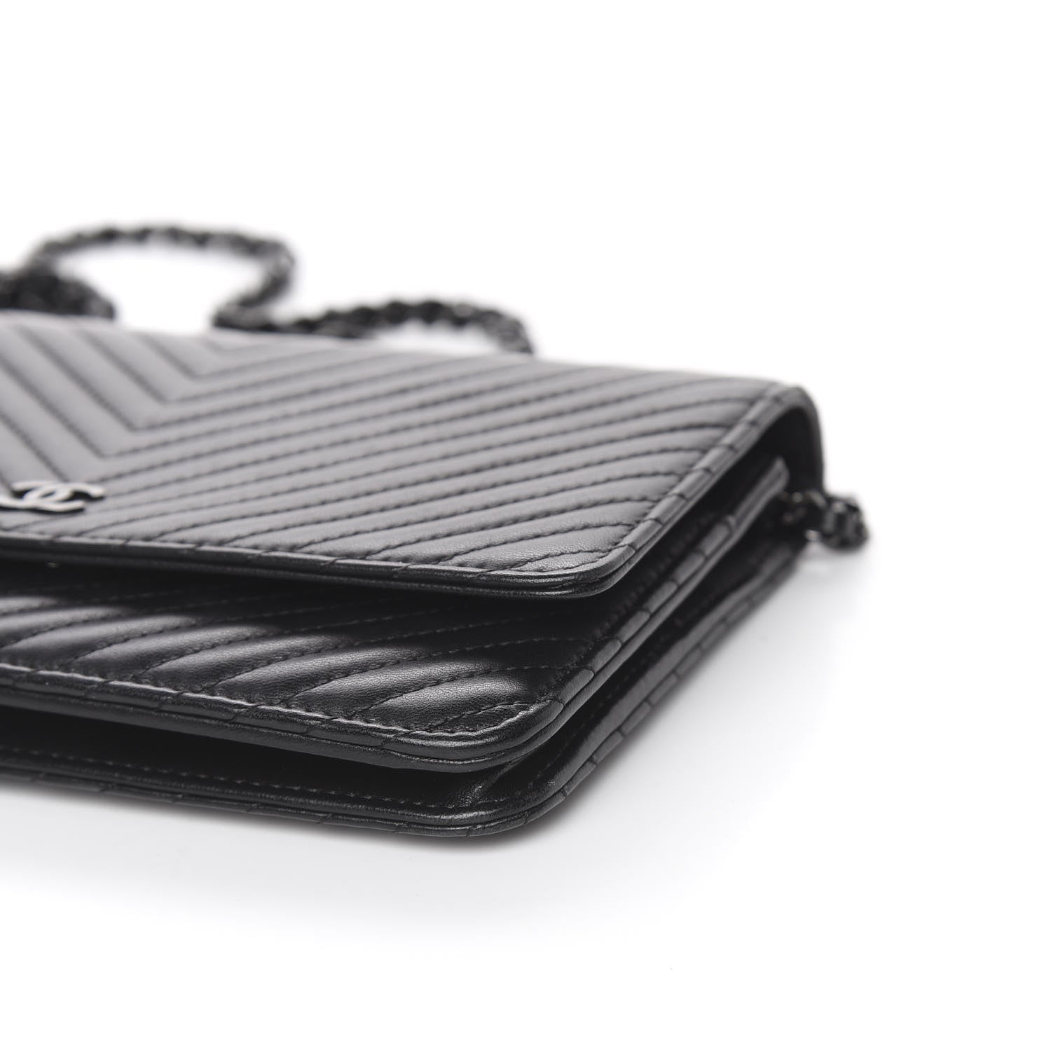 Chanel Lambskin Chevron Quilted Wallet On Chain WOC So Black 10 of 14