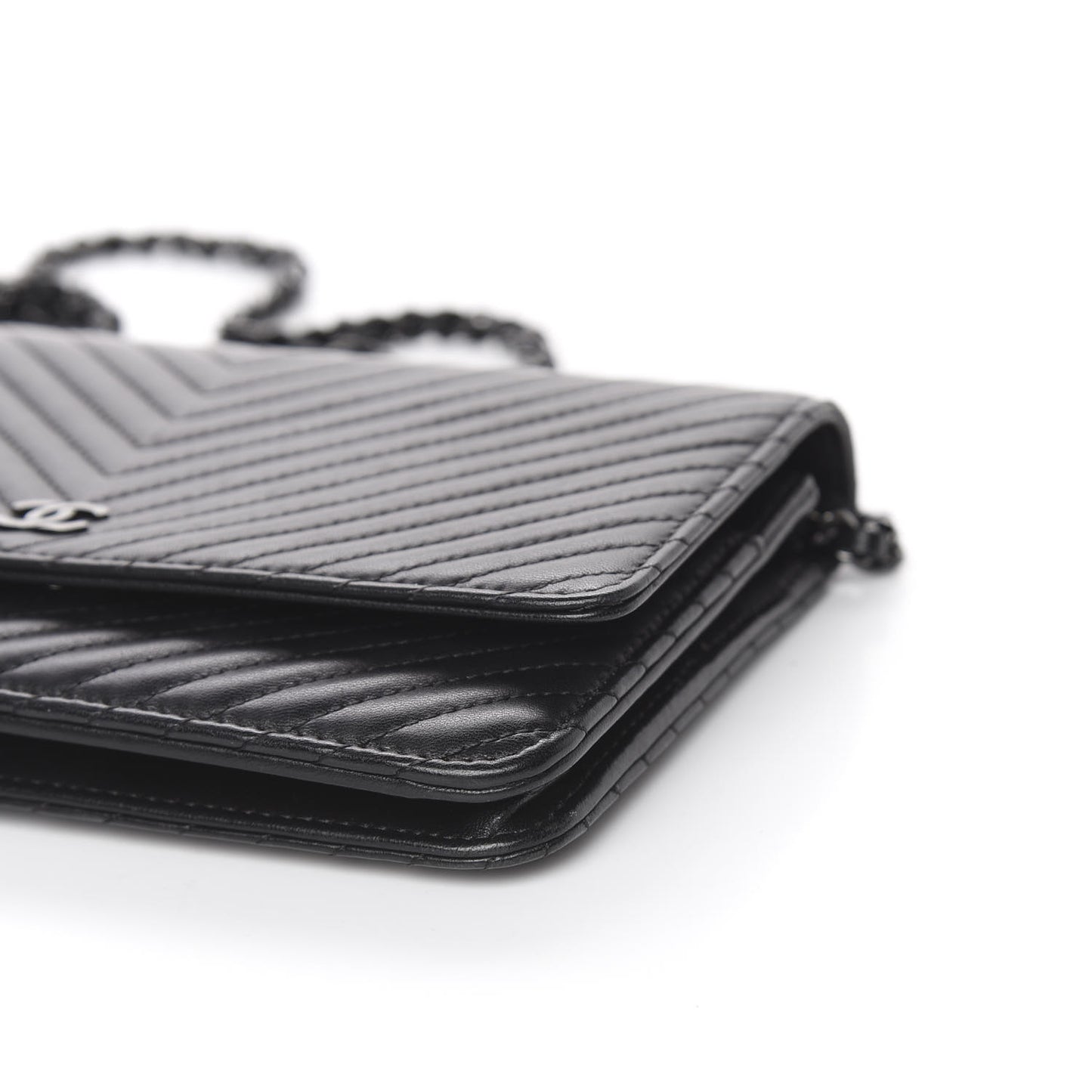 Lambskin Chevron Quilted Wallet On Chain WOC So Black