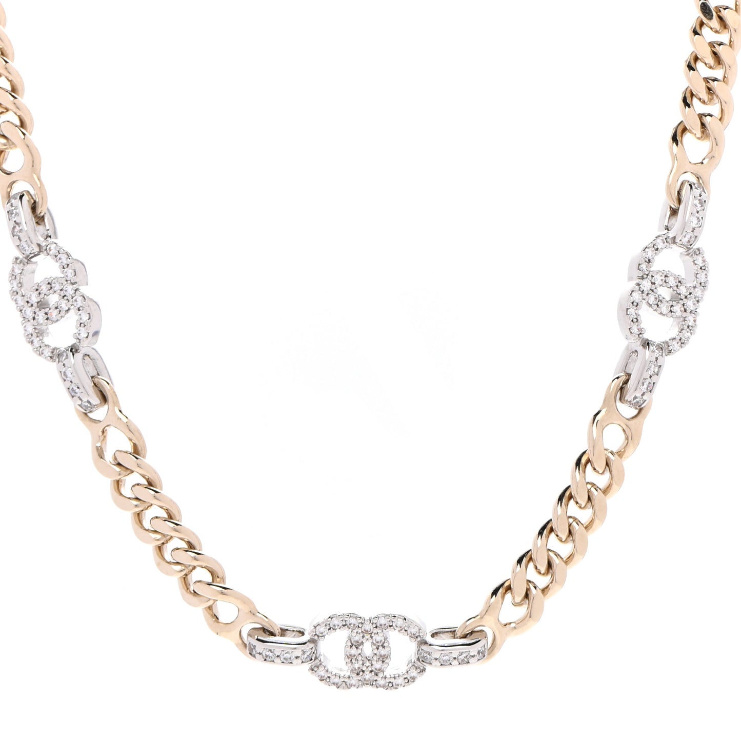 Crystal CC Chain Links Choker Necklace Gold
