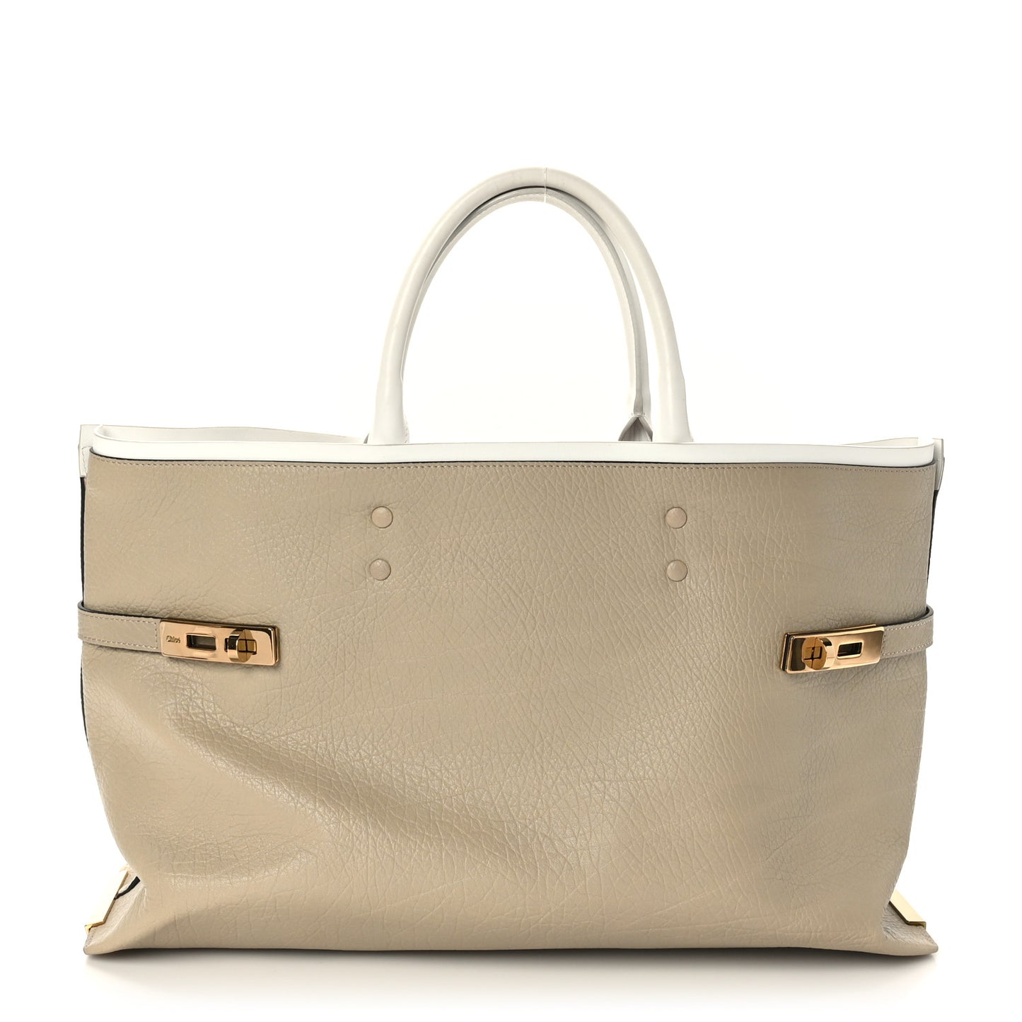 Grained Calfskin Large Charlotte Tote Motty Grey White