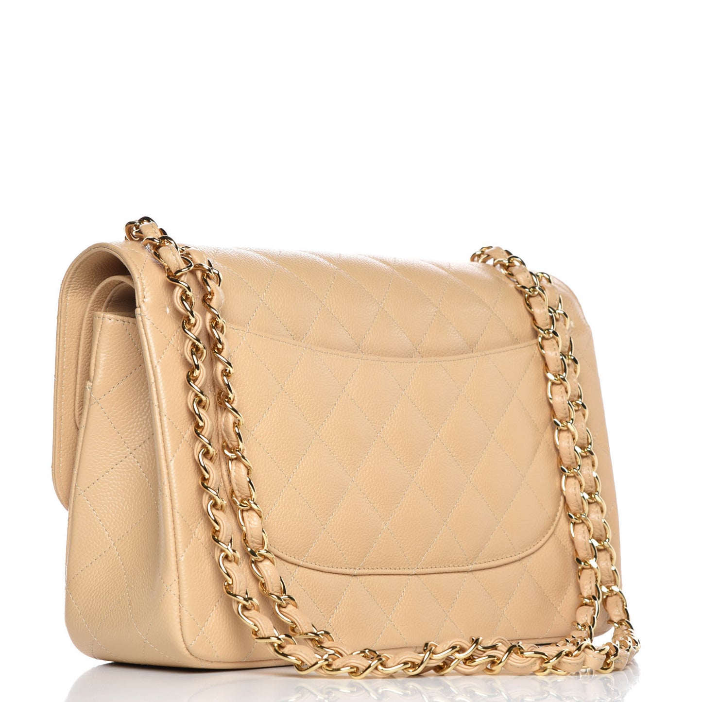 Caviar Quilted Jumbo Double Flap Beige Clair