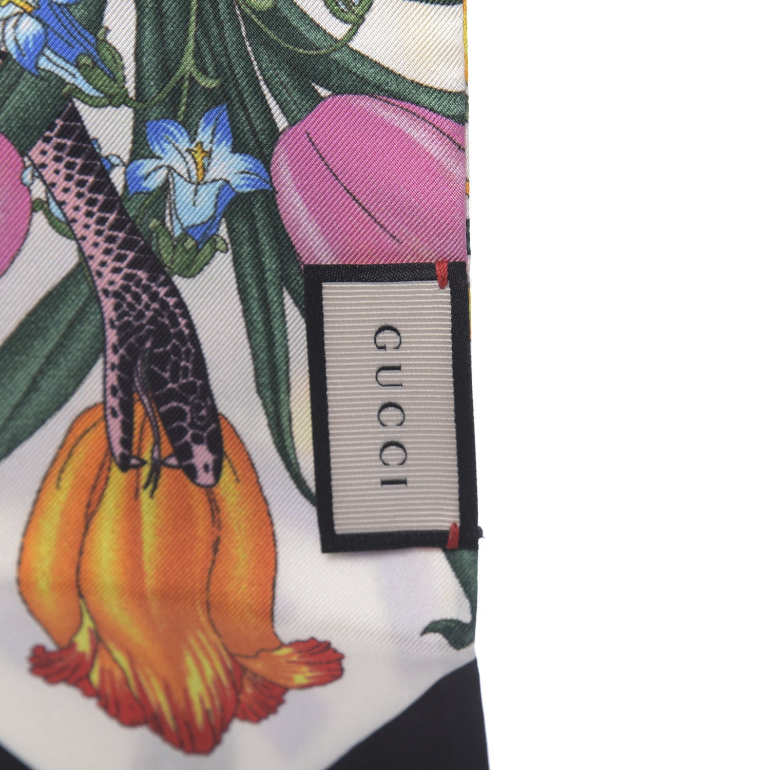 Gucci Silk Twill Flora Snake Neck Bow Scarf Ivory Black 3 of 3